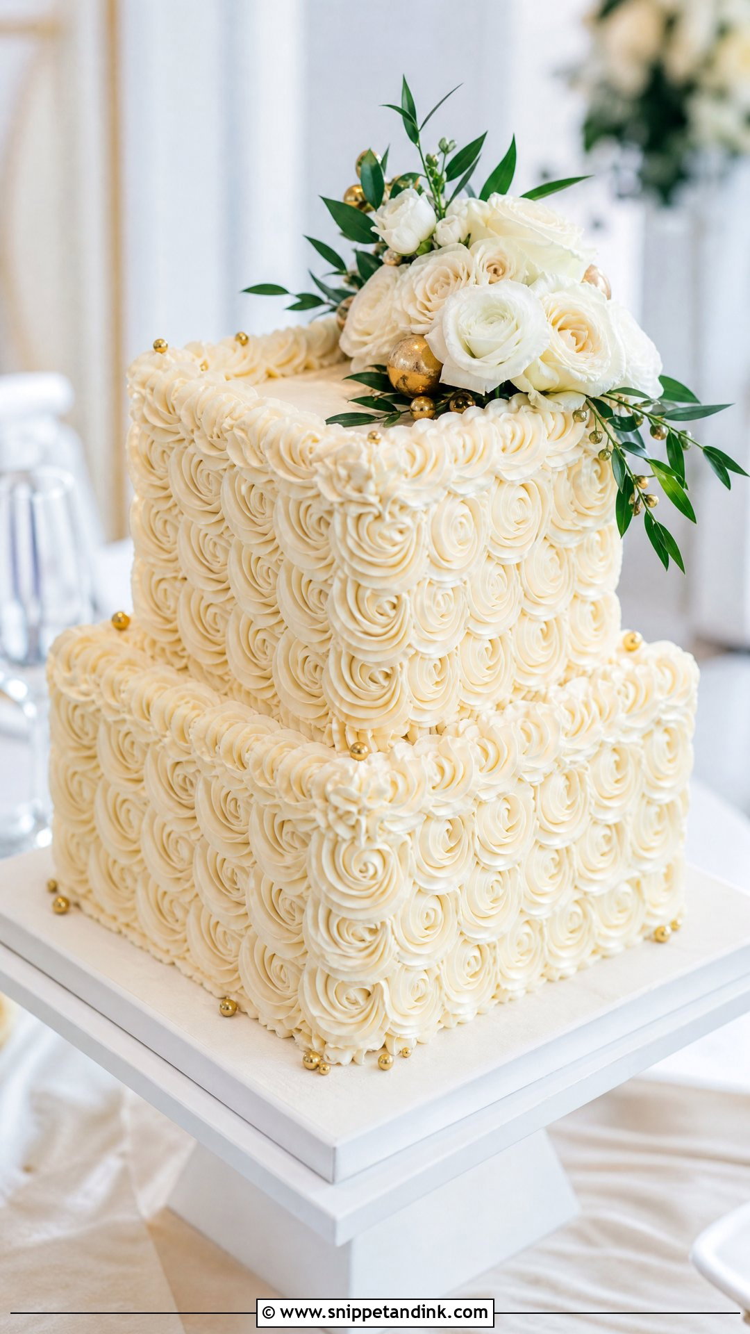 Square Rosette Wedding Cake - Snippet and Ink - 30 Rosette Cake Ideas for Wedding