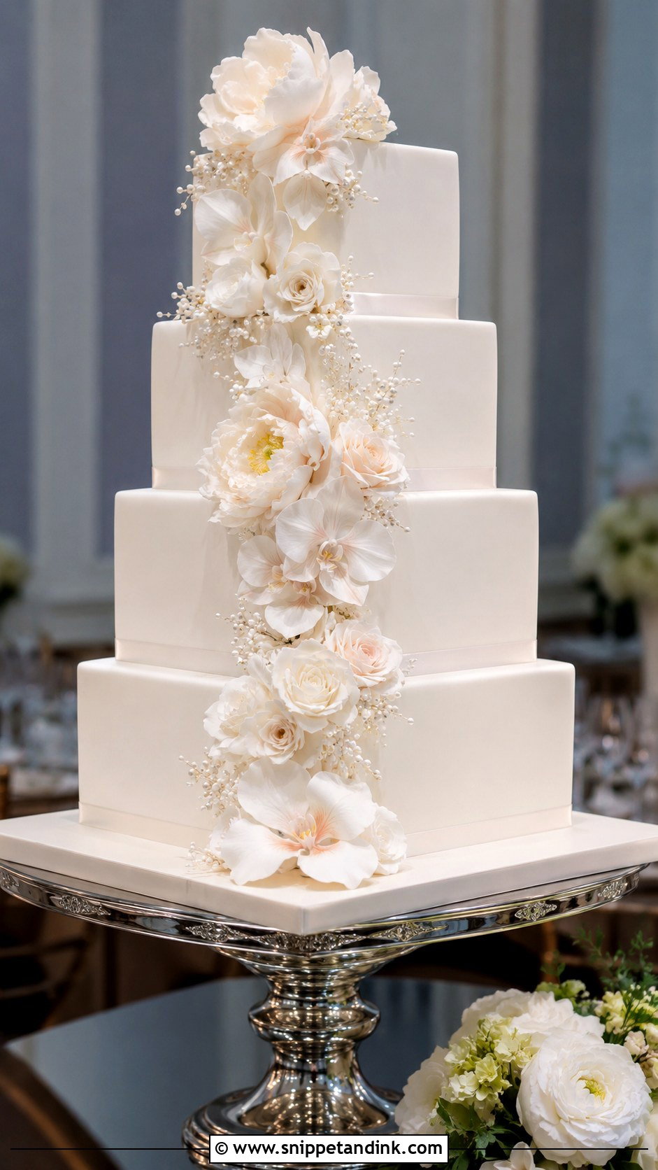 Square Sugar Flower Wedding Cake - Snippet and Ink - 20 Square Cake Designs for Wedding