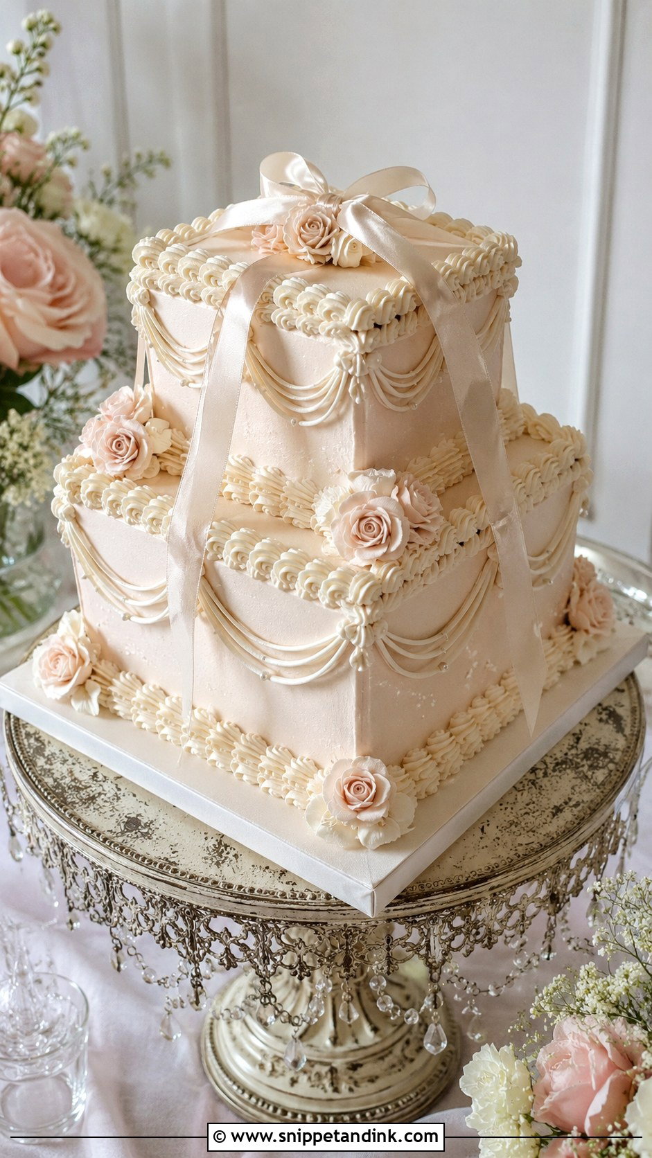 Square Vintage Wedding Cake - Snippet and Ink - 20 Square Cake Designs for Wedding