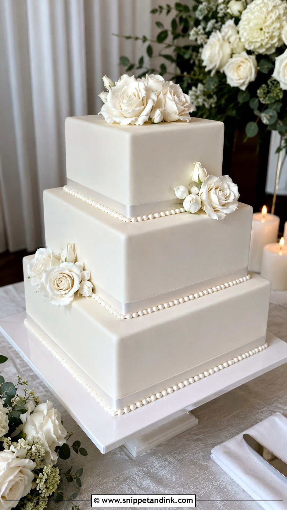 Square Wedding Cake - Snippet and Ink - 20 Elegant Wedding Cakes