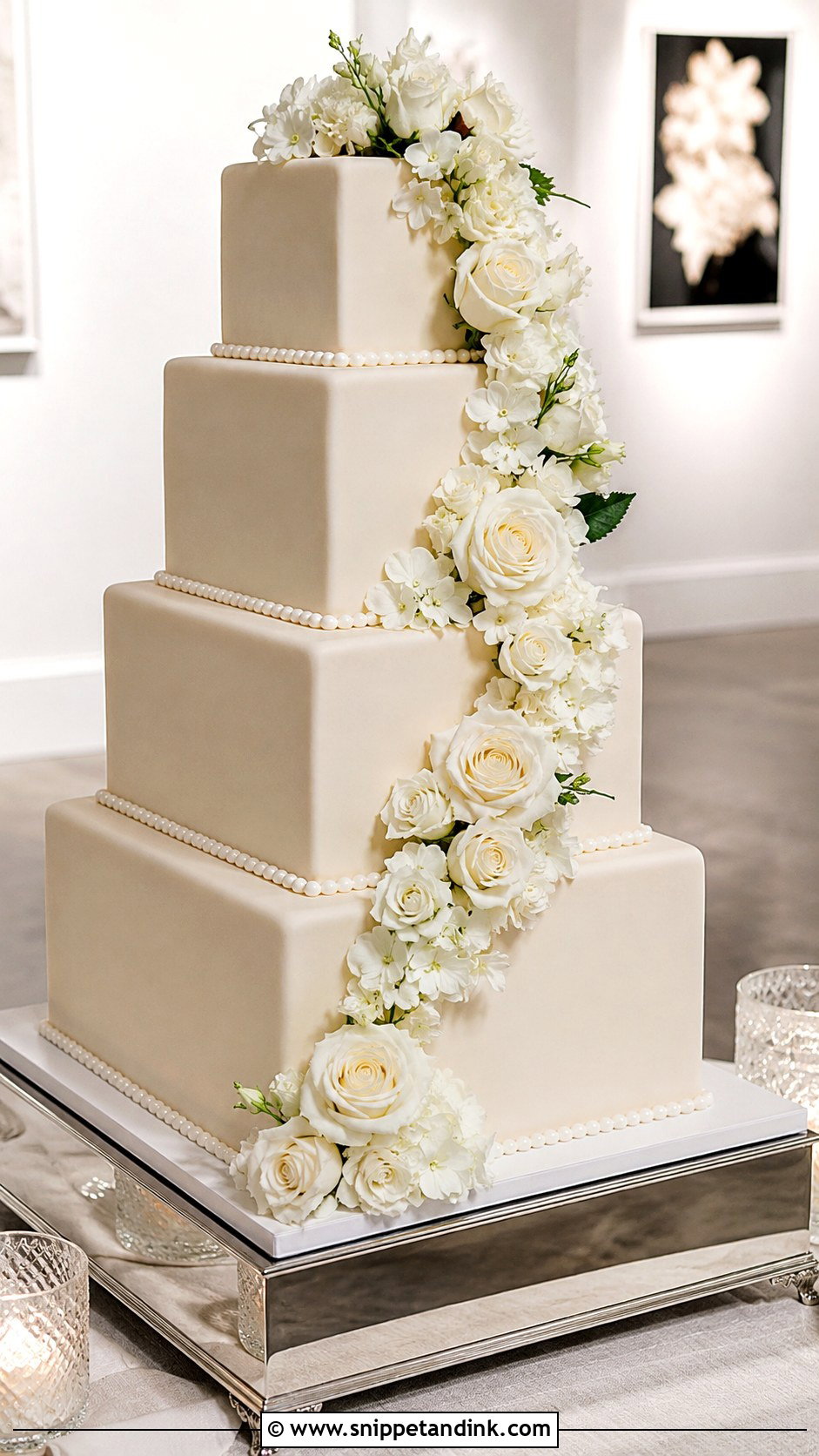 Square Wedding Cake - Snippet and Ink - 20 Cake Photoshoot Aesthetic Ideas for Wedding