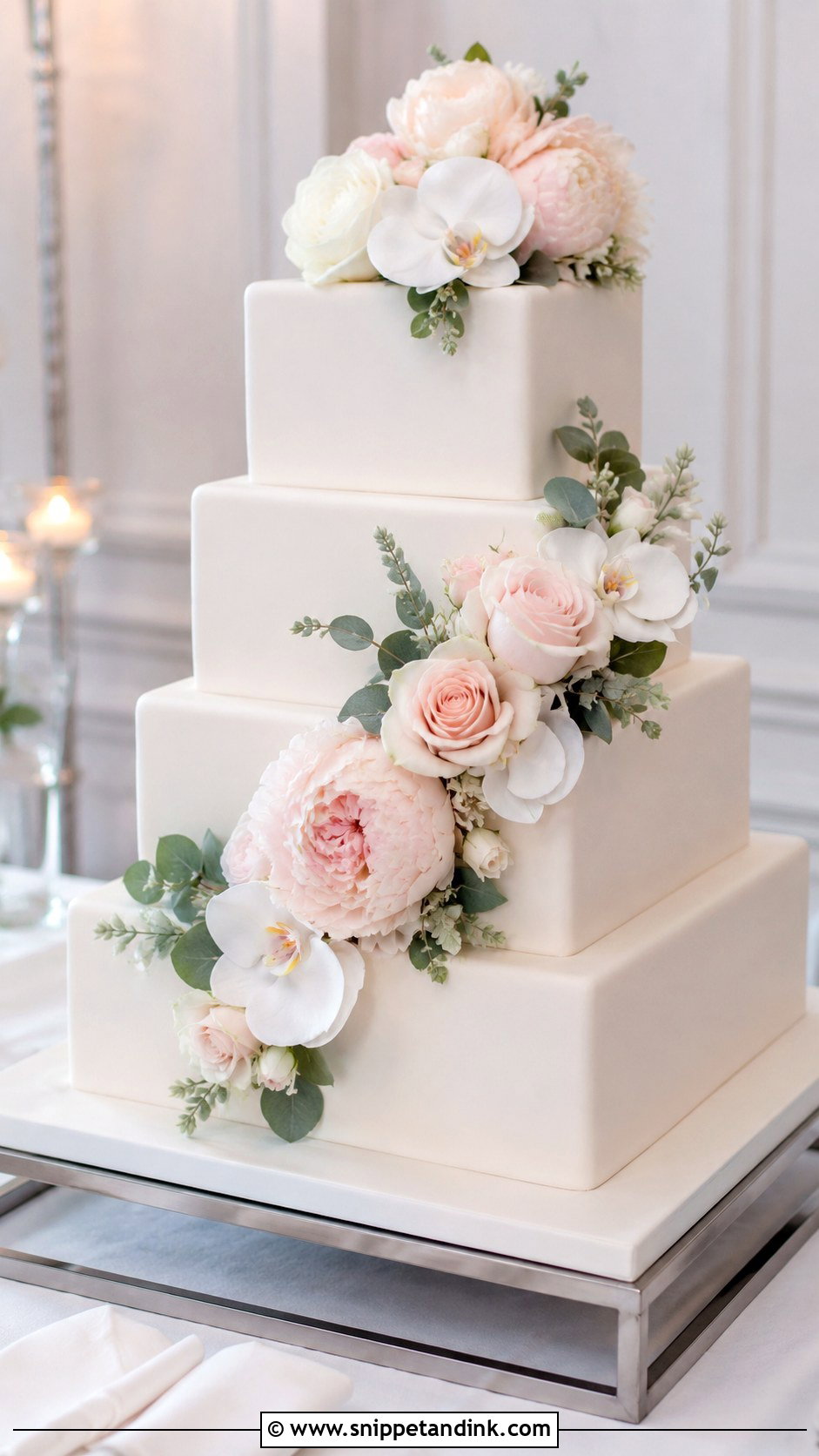 Square Wedding Cake With Artificial Flowers - Snippet and Ink - 20 Wedding Cake Ideas with Artificial Flowers