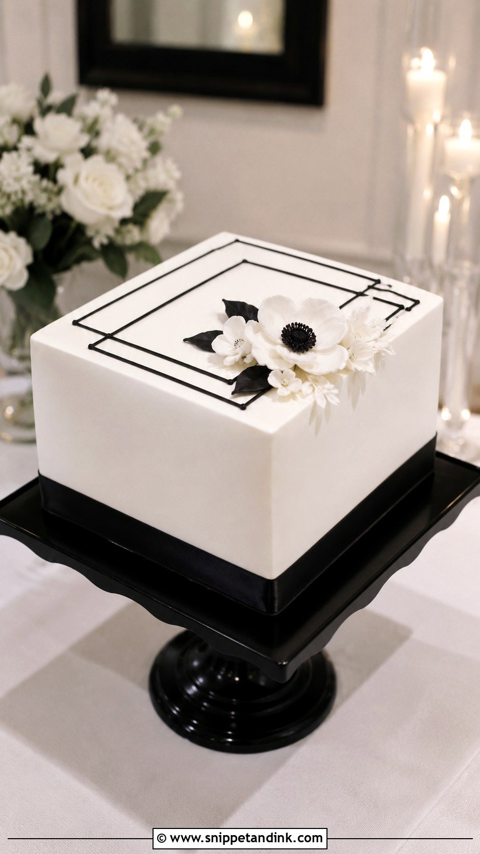 Square Wedding Cake With Black And White - Snippet and Ink - 30 Square Wedding Cakes 1 Tier