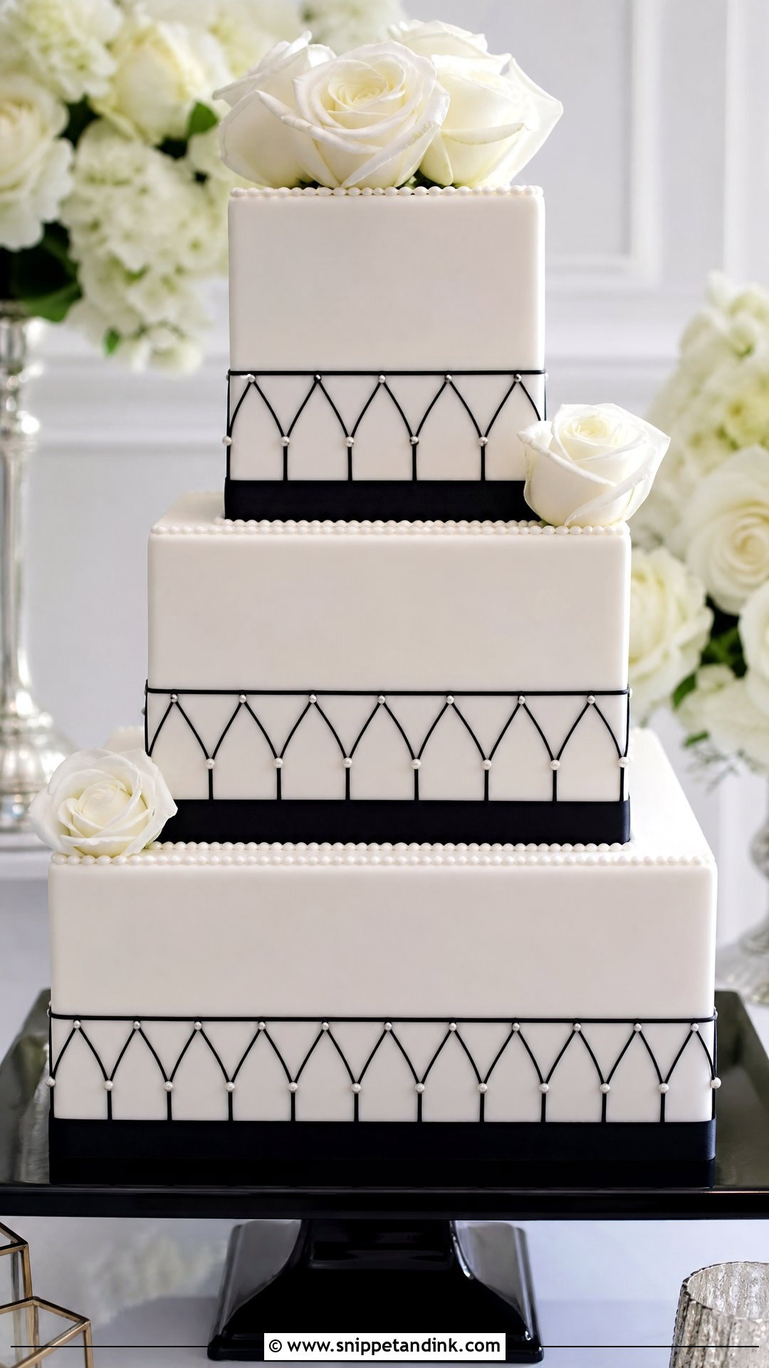 Square Wedding Cake With Black And White - Snippet and Ink - 20 Square Wedding Cakes