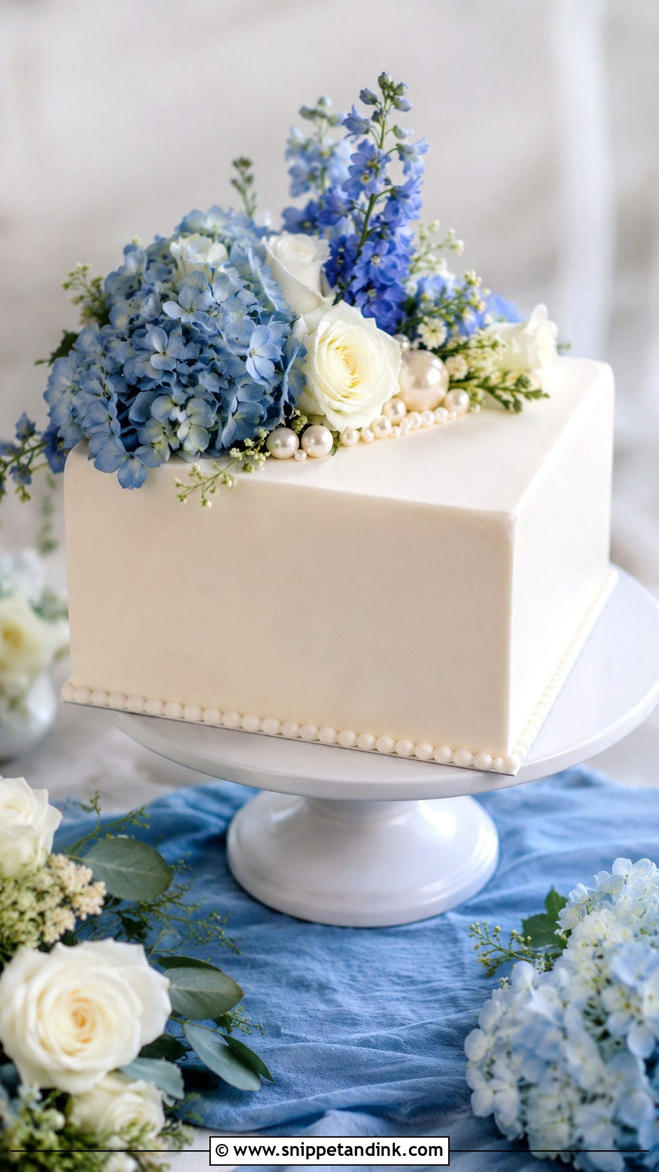Square Wedding Cake With Blush Flowers - Snippet and Ink - 30 Square Wedding Cakes 1 Tier
