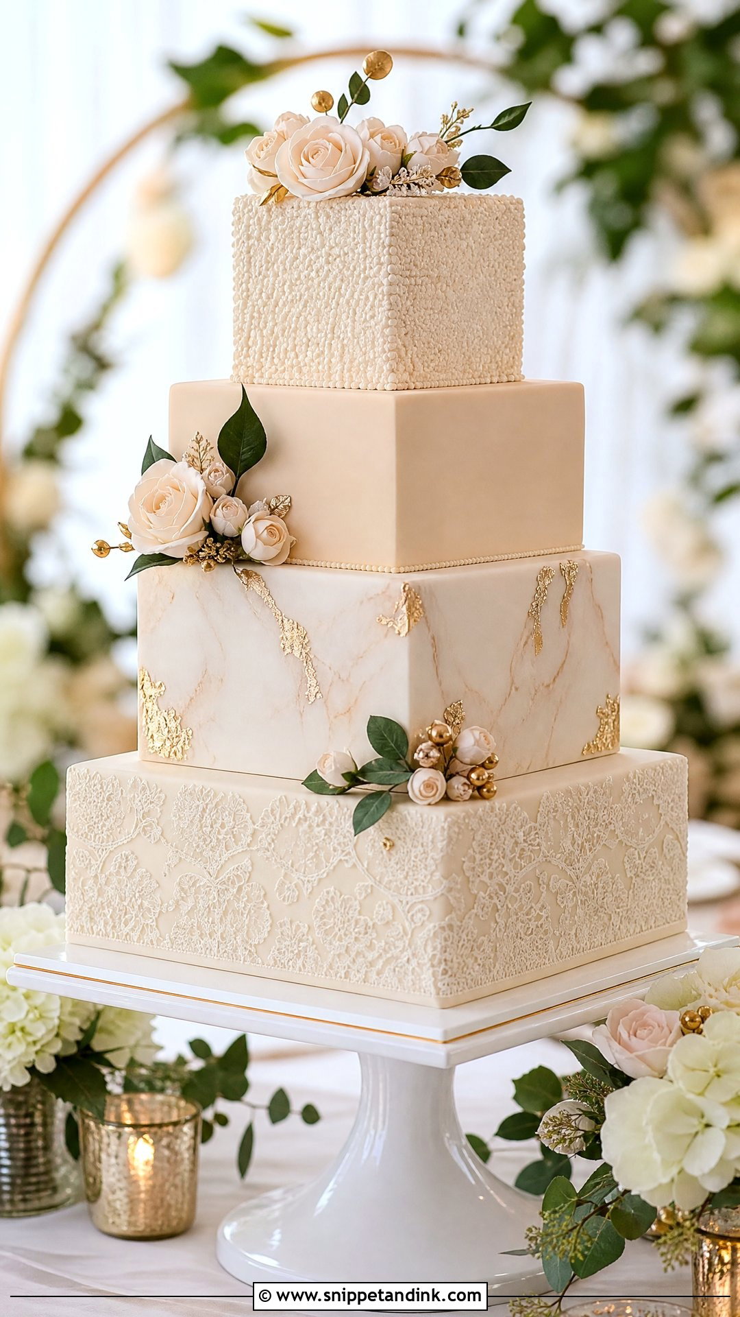 Square Wedding Cake With Different Tiers - Snippet and Ink - 20 Square Wedding Cakes