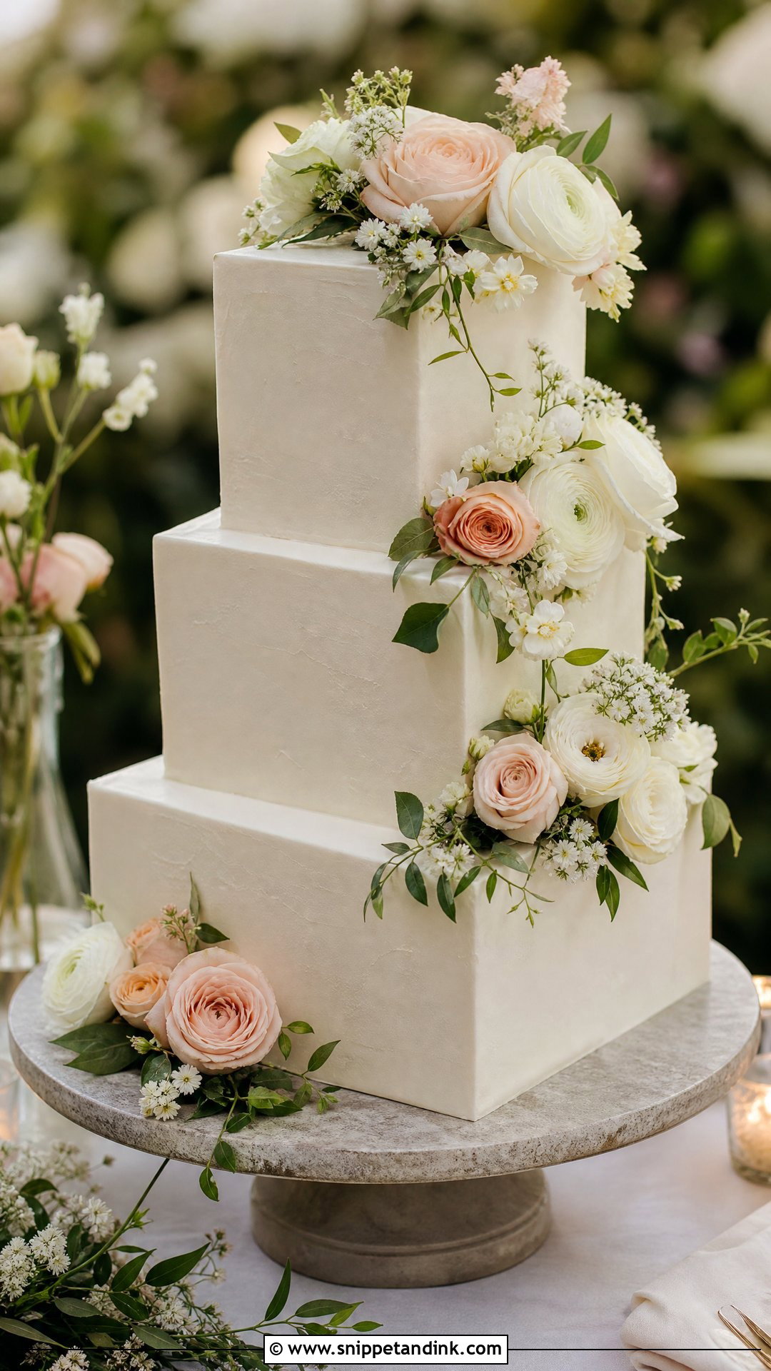 Square Wedding Cake With Flowers - Snippet and Ink - 20 Square Wedding Cakes