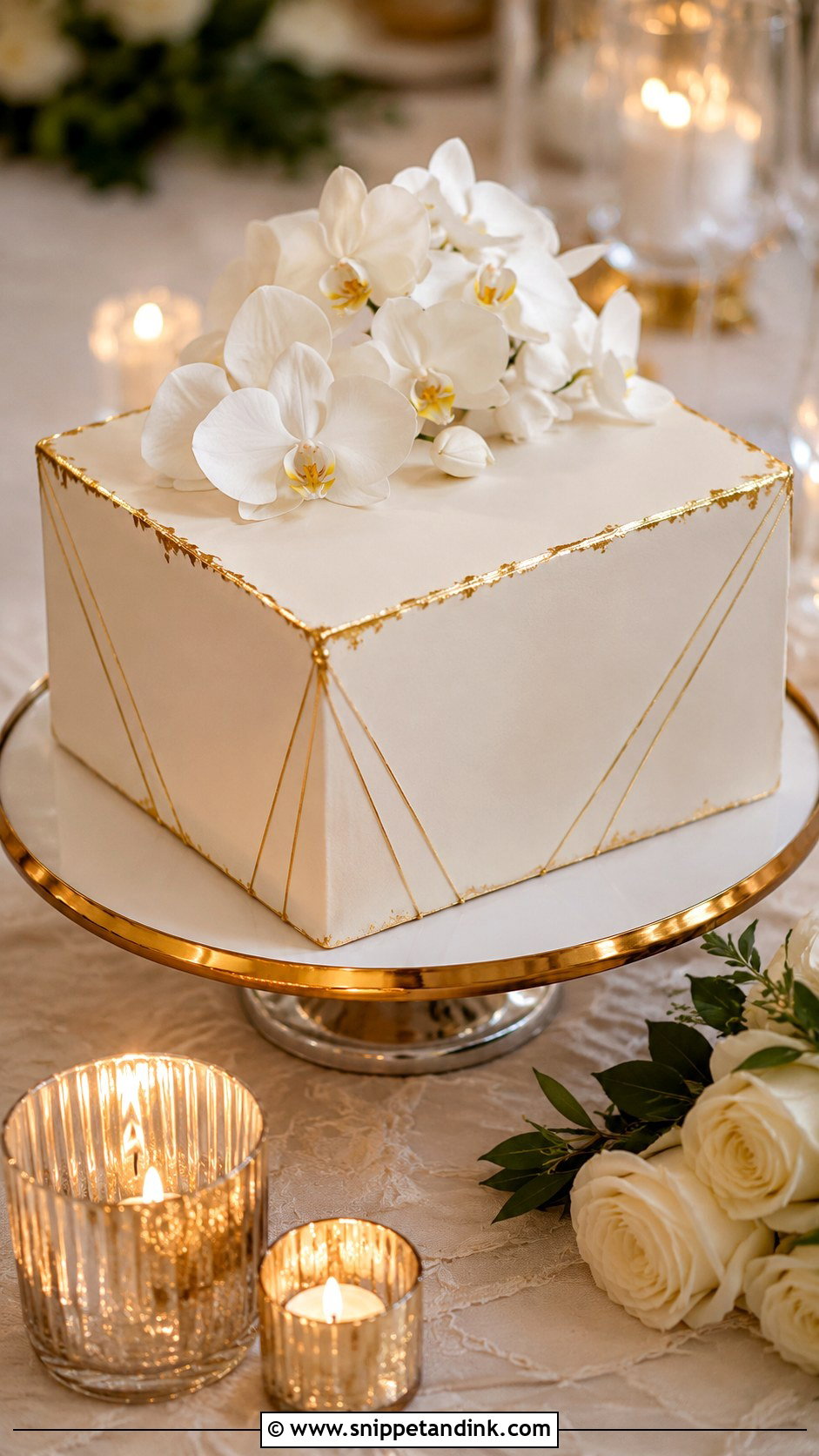 Square Wedding Cake With Gold - Snippet and Ink - 30 Square Wedding Cakes 1 Tier