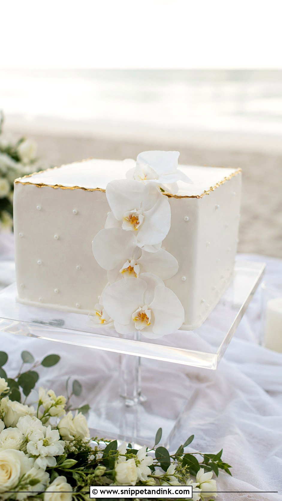 Square Wedding Cake With Orchids - Snippet and Ink - 30 Square Wedding Cakes 1 Tier