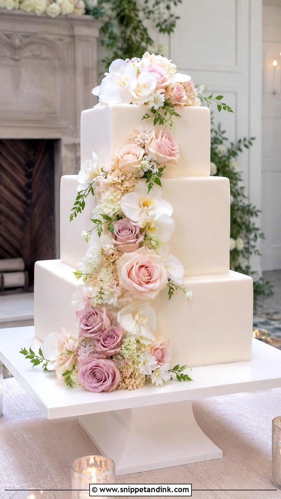 Square Wedding Cake With Pastel Flowers - Snippet and Ink - 20 Wedding Cake Ideas with Pastel Flowers