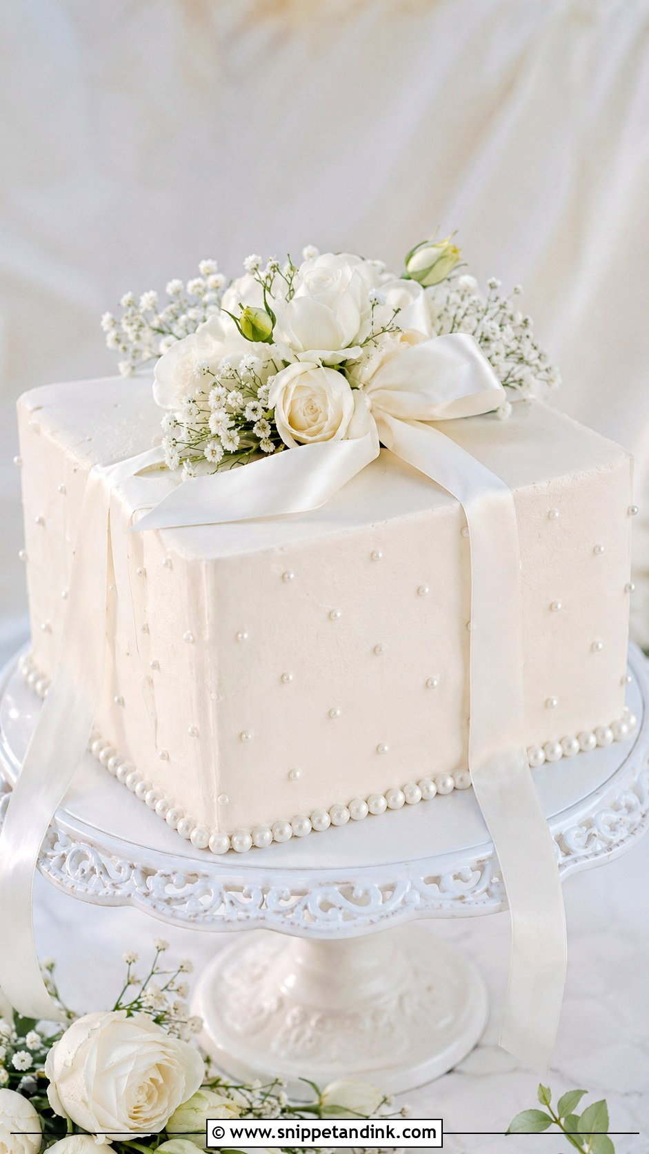 Square Wedding Cake With Pearls - Snippet and Ink - 30 Square Wedding Cakes 1 Tier
