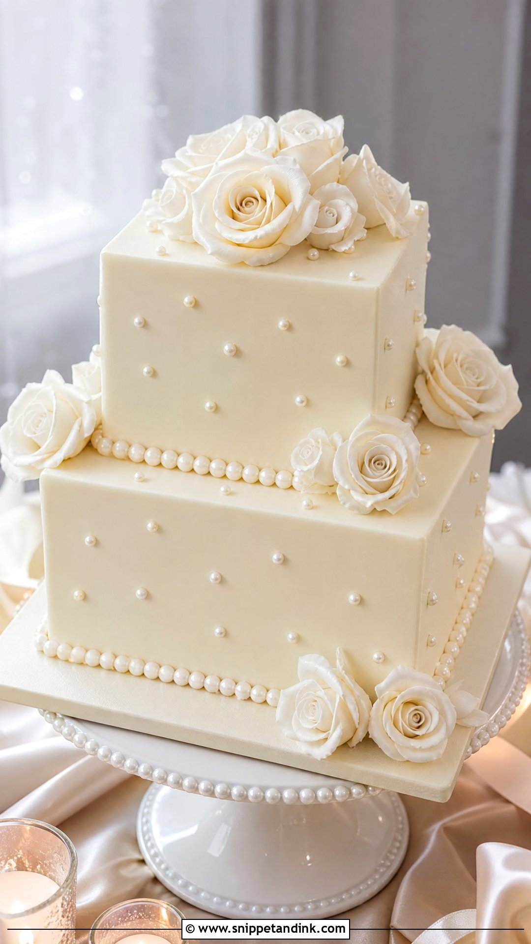 Square Wedding Cake With Pearls - Snippet and Ink - 20 Square Wedding Cakes