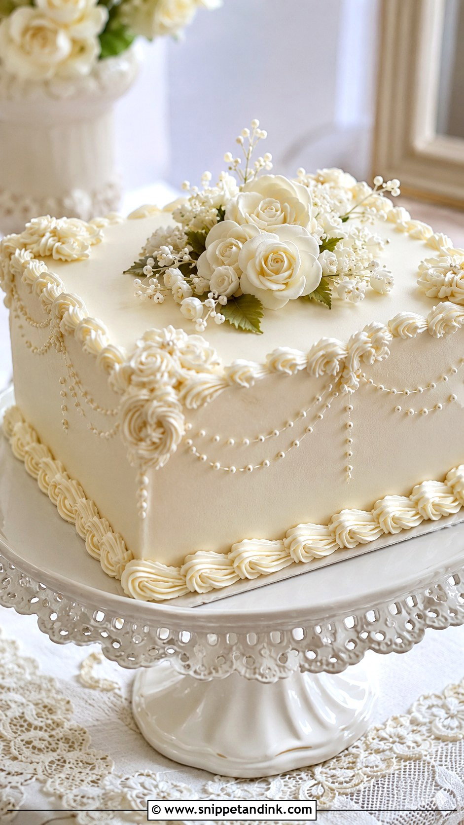 Square Wedding Cake With Piping - Snippet and Ink - 30 Square Wedding Cakes 1 Tier