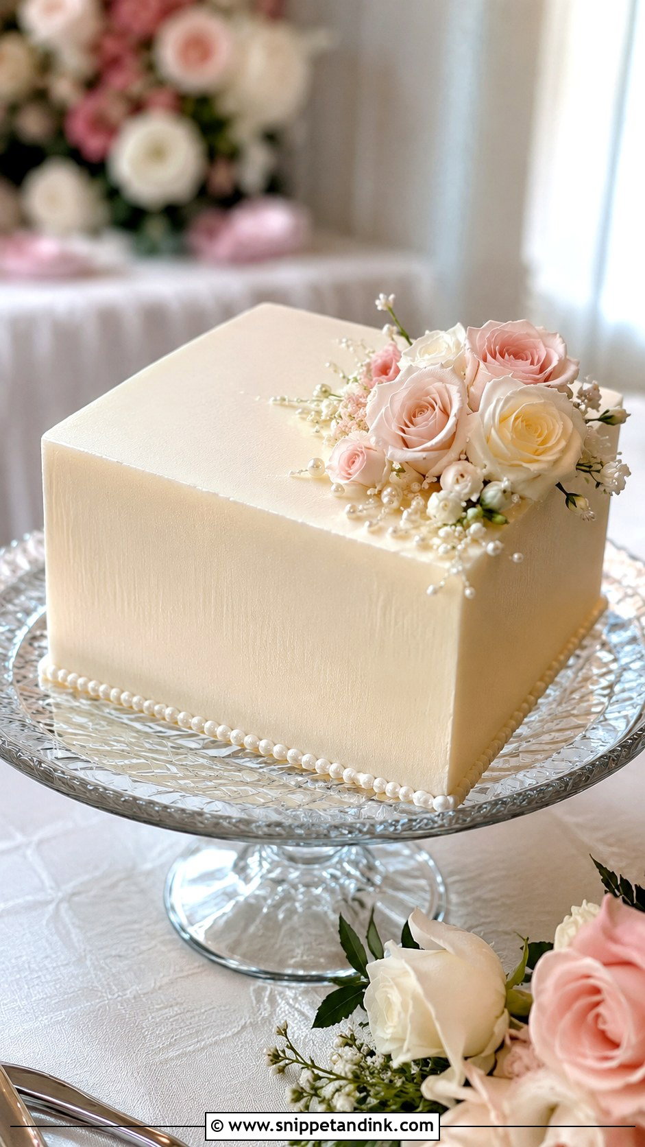 Square Wedding Cake With Roses - Snippet and Ink - 30 Square Wedding Cakes 1 Tier