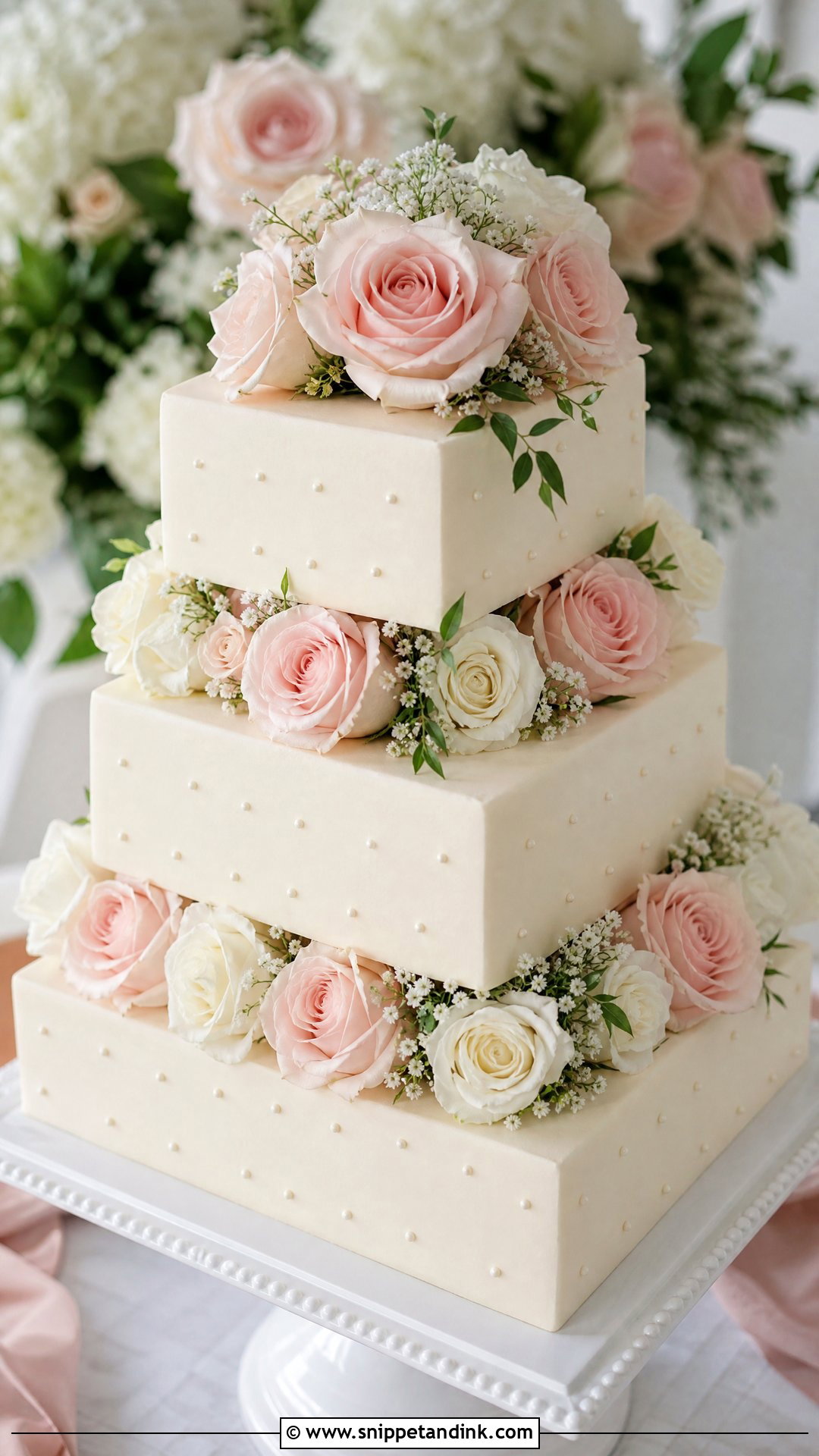 Square Wedding Cake With Roses - Snippet and Ink - 20 Square Wedding Cakes