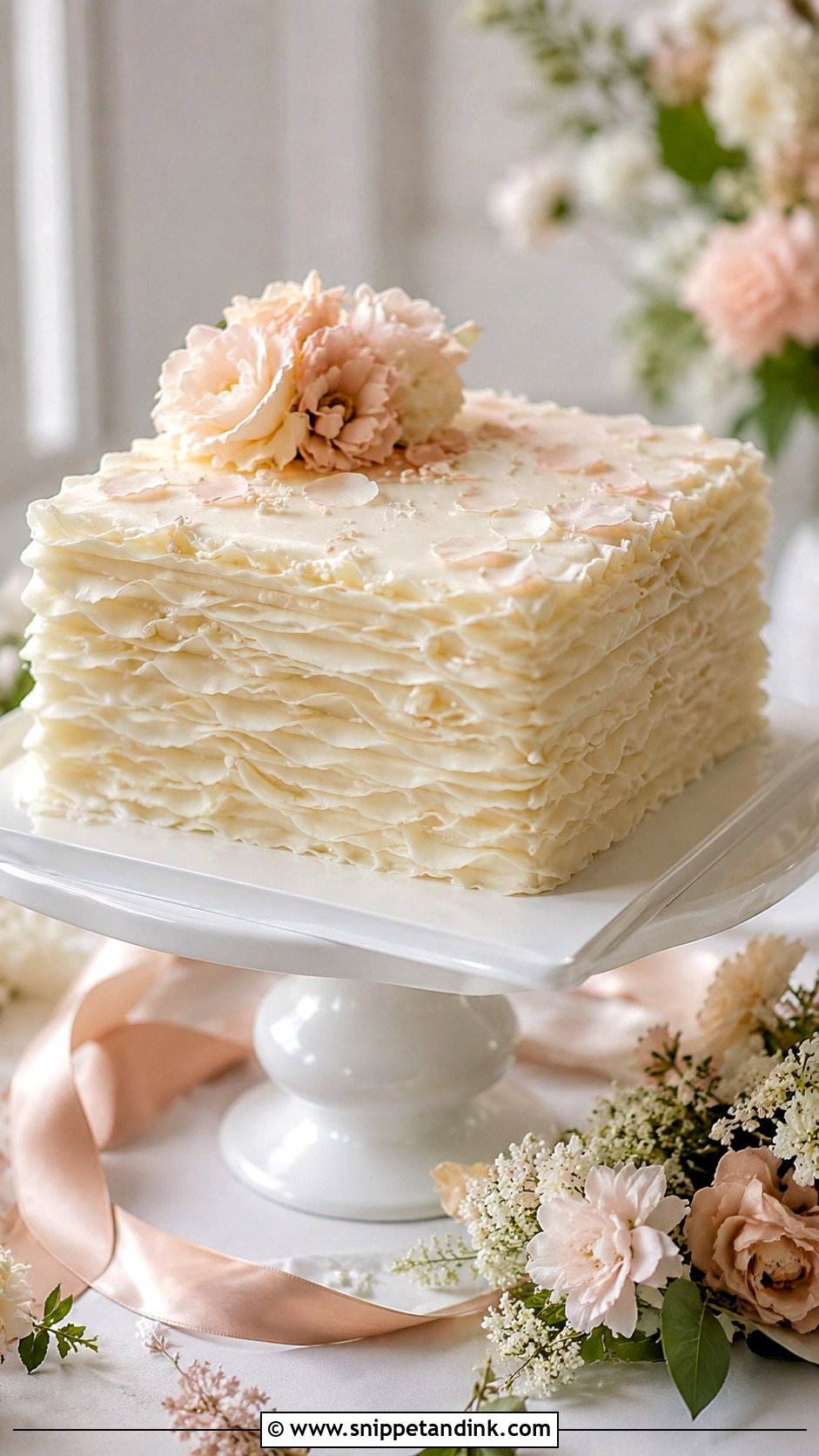 Square Wedding Cake With Ruffles - Snippet and Ink - 30 Square Wedding Cakes 1 Tier
