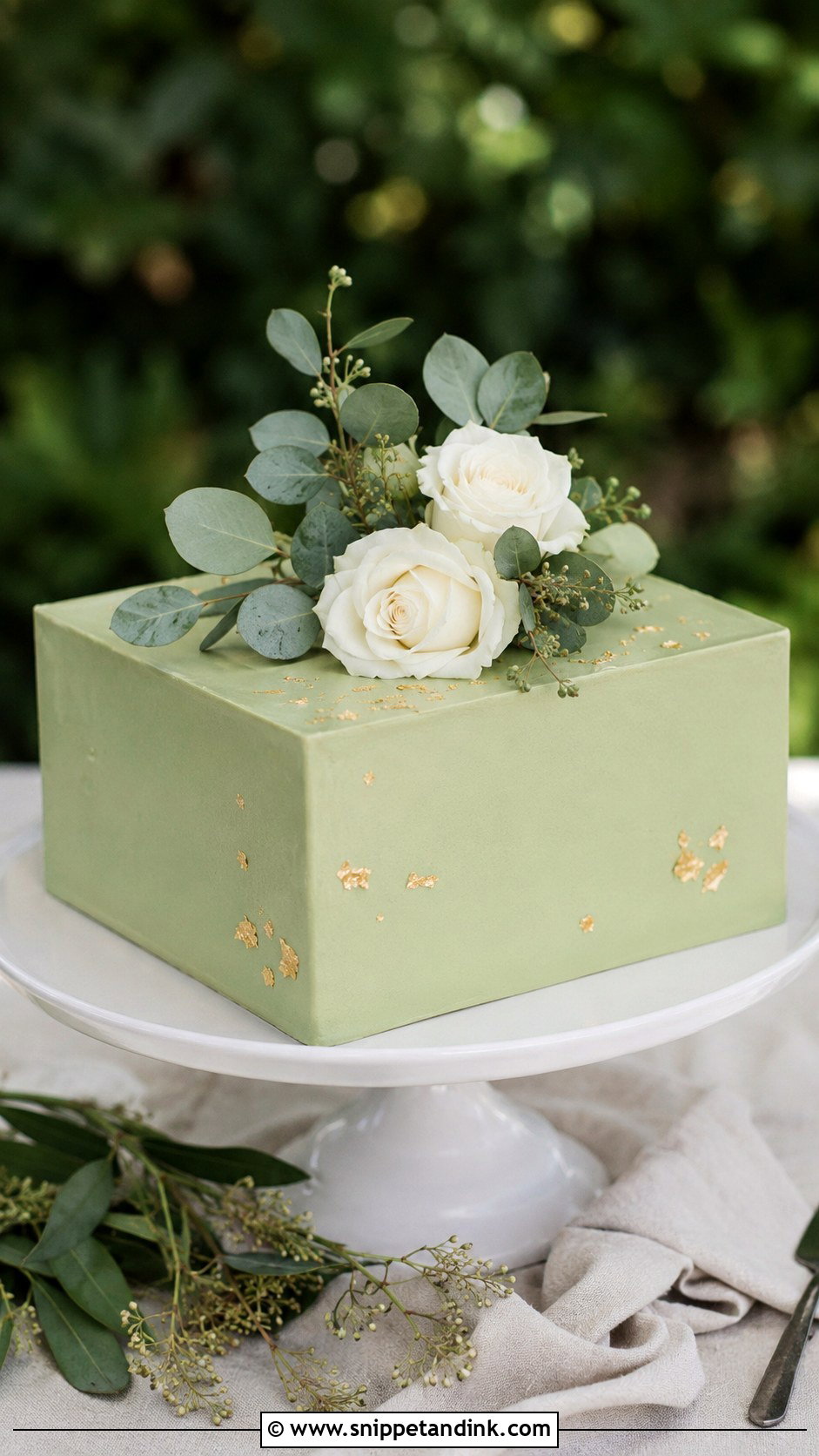 Square Wedding Cake With Sage Green - Snippet and Ink - 30 Square Wedding Cakes 1 Tier