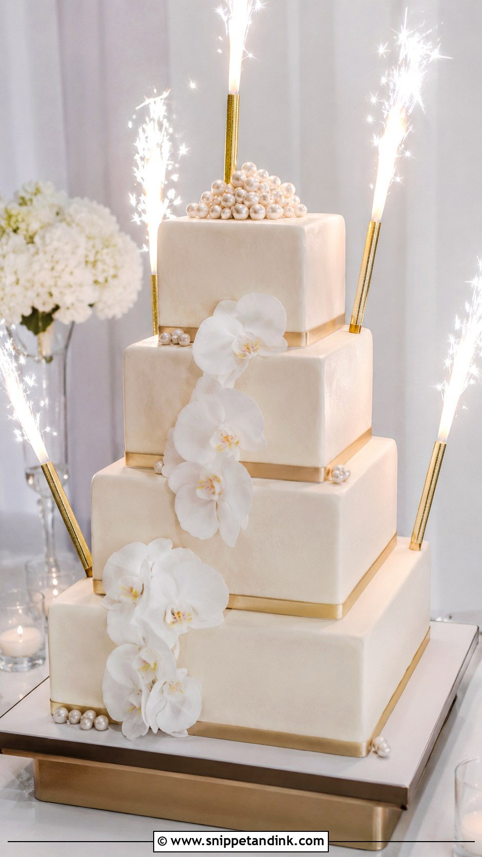 Square Wedding Cake With Sparklers - Snippet and Ink - 20 Cake Ideas with Sparklers for Wedding