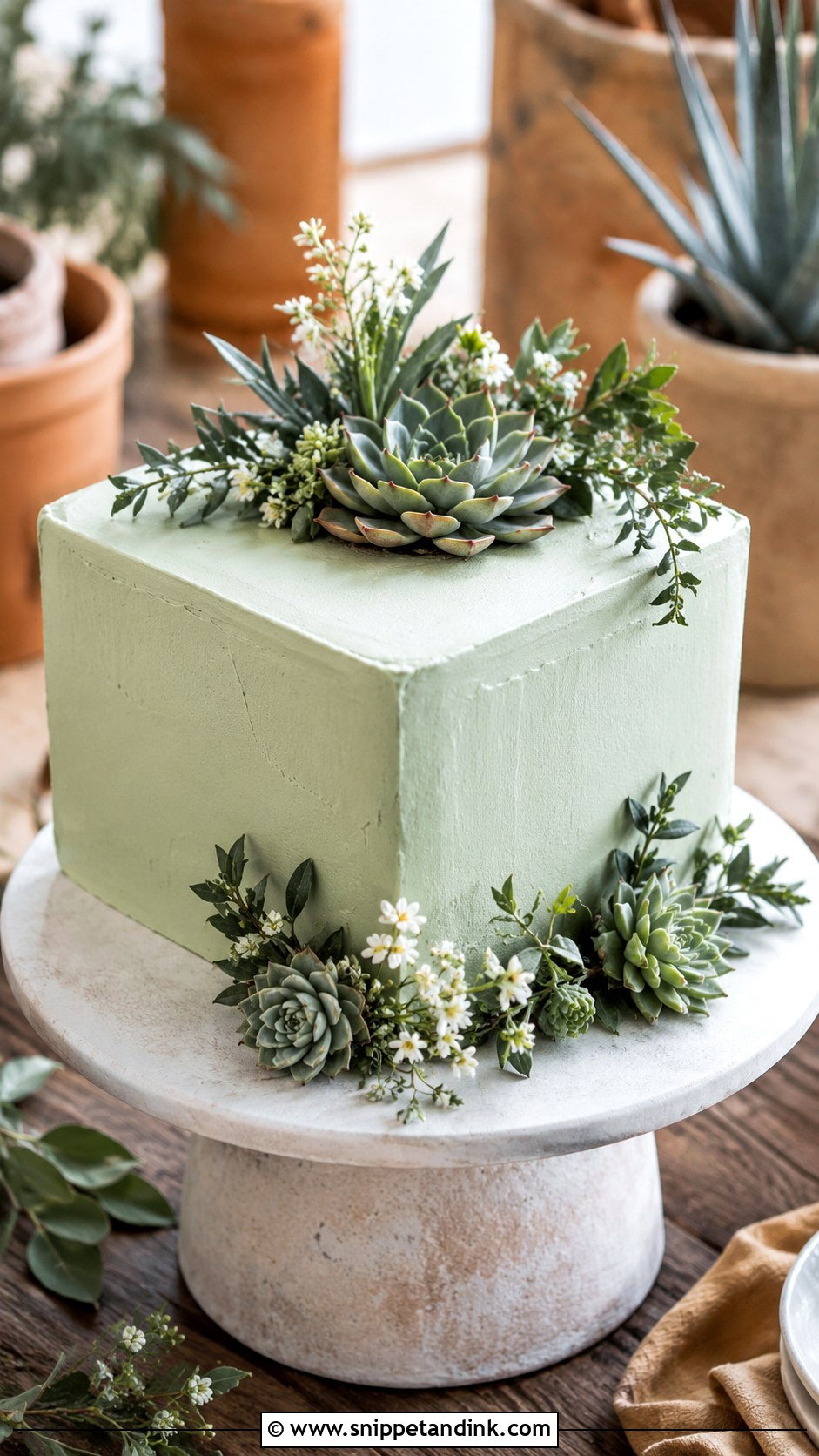 Square Wedding Cake With Succulents - Snippet and Ink - 30 Square Wedding Cakes 1 Tier