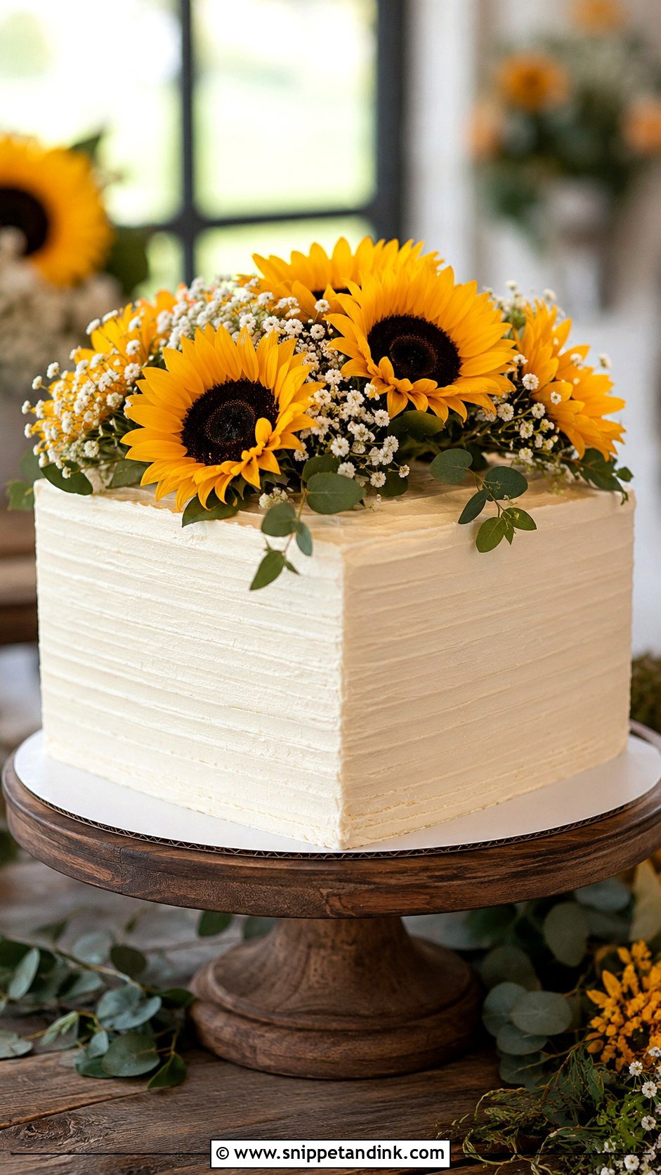 Square Wedding Cake With Sunflowers - Snippet and Ink - 30 Square Wedding Cakes 1 Tier