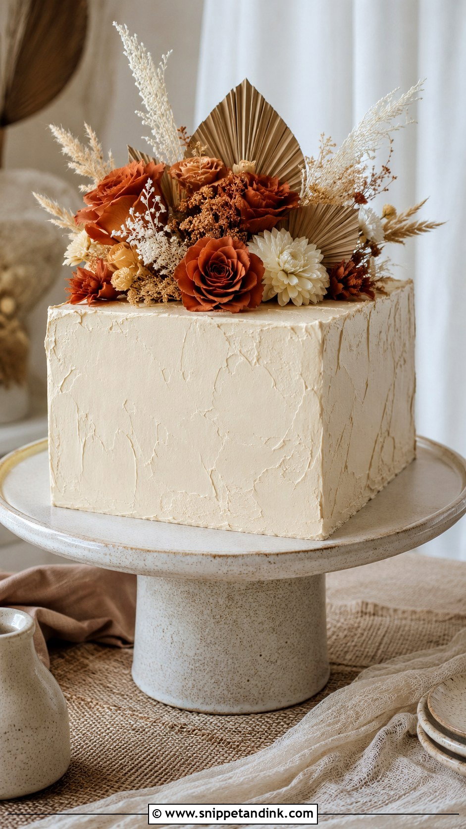 Square Wedding Cake With Terracotta Flowers - Snippet and Ink - 30 Square Wedding Cakes 1 Tier