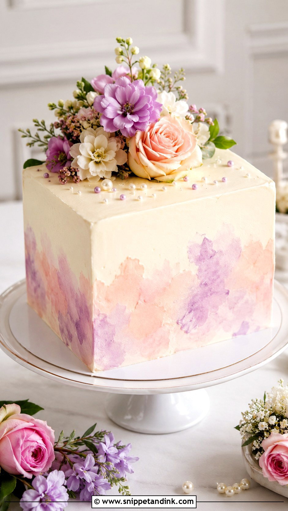 Square Wedding Cake With Watercolor - Snippet and Ink - 30 Square Wedding Cakes 1 Tier