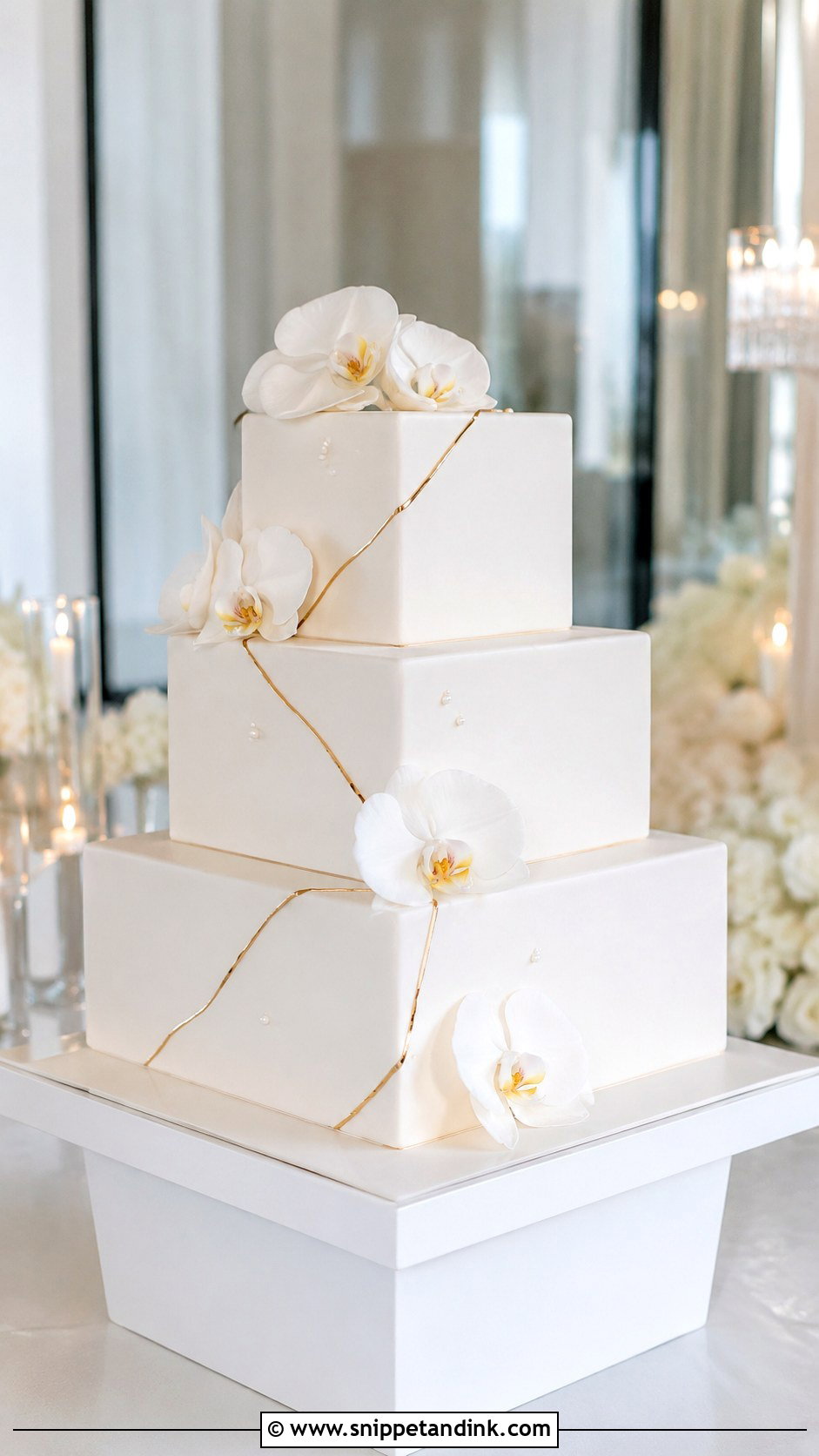 Square Wedding Cake on Pedestal - Snippet and Ink - 20 Wedding Cake Ideas on Pedestals