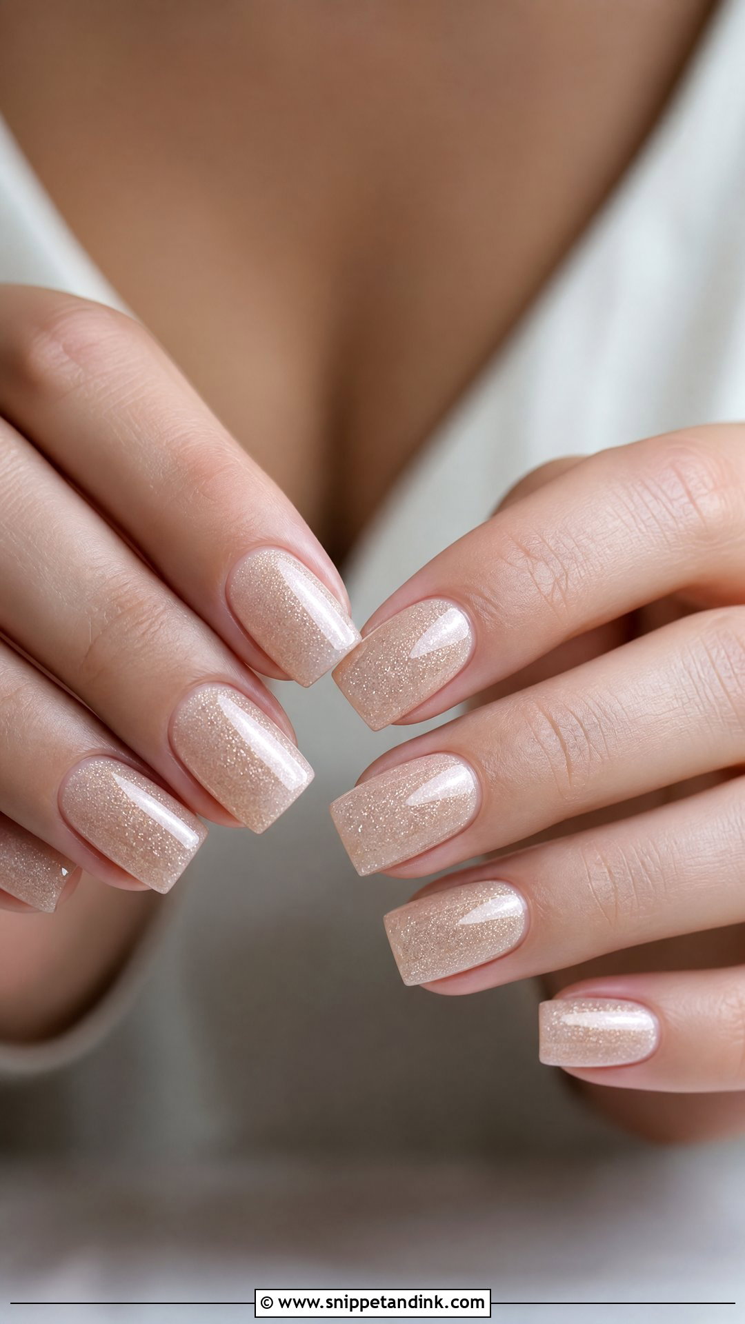 Square Wedding Nails With Champagne Shimmer - Snippet and Ink - 25 Square Wedding Nails for Bride