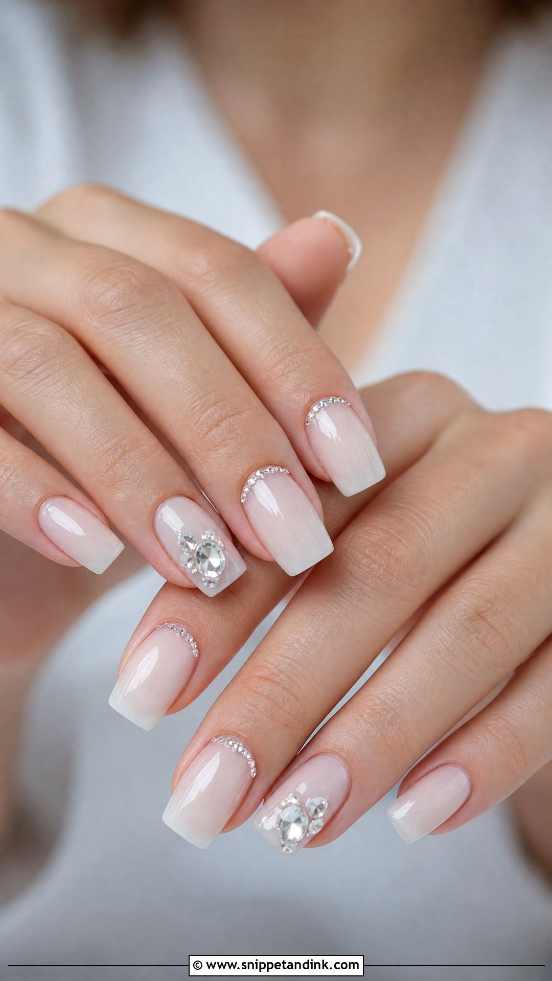 Square Wedding Nails With Crystal Accent Nails - Snippet and Ink - 25 Square Wedding Nails for Bride