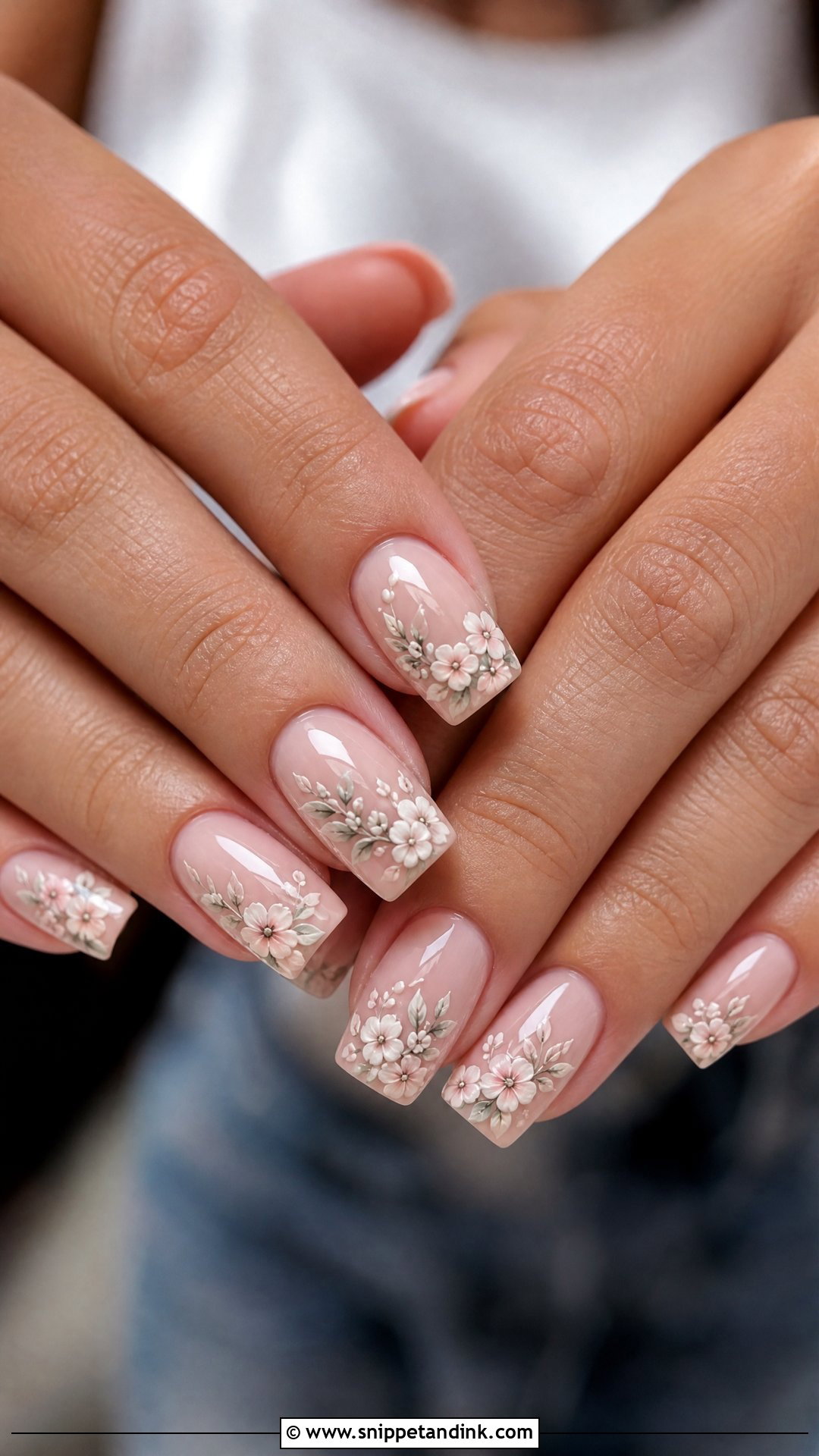 Square Wedding Nails With Floral Nail Art - Snippet and Ink - 25 Square Wedding Nails for Bride