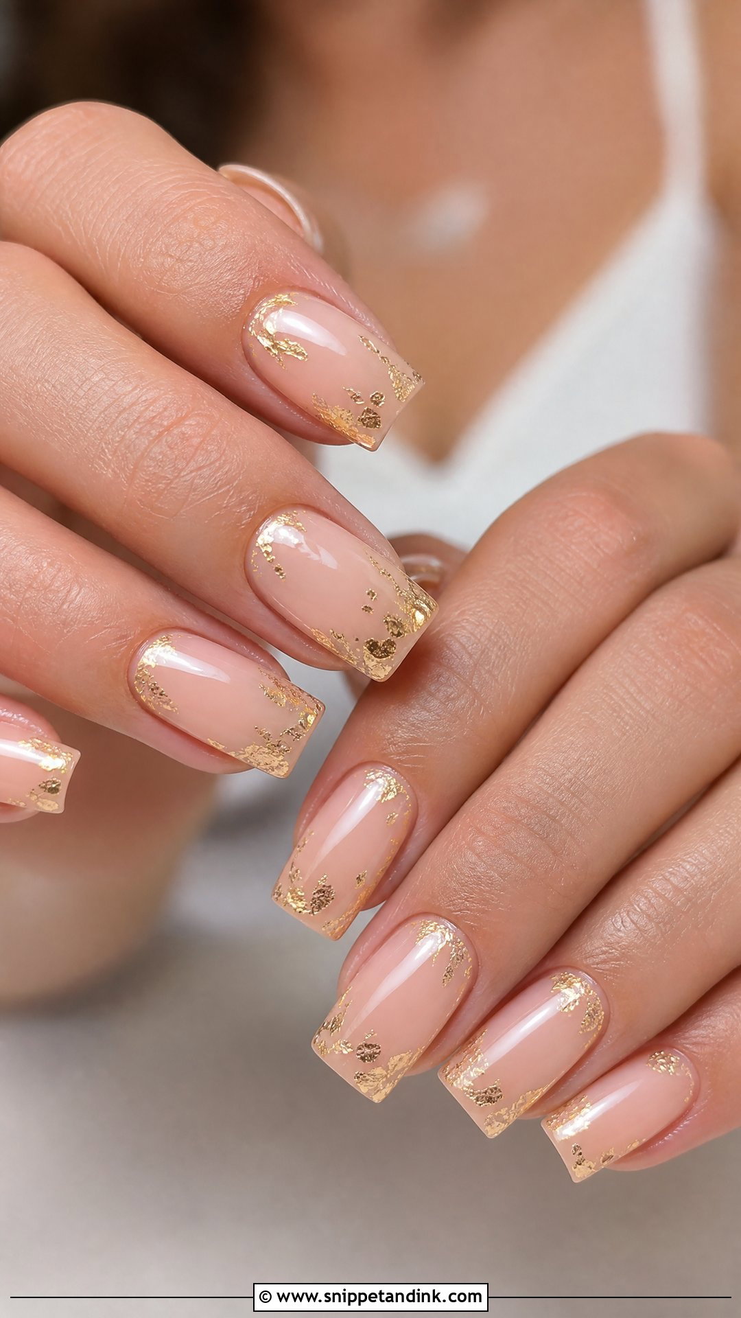 Square Wedding Nails With Gold Foil - Snippet and Ink - 25 Square Wedding Nails for Bride