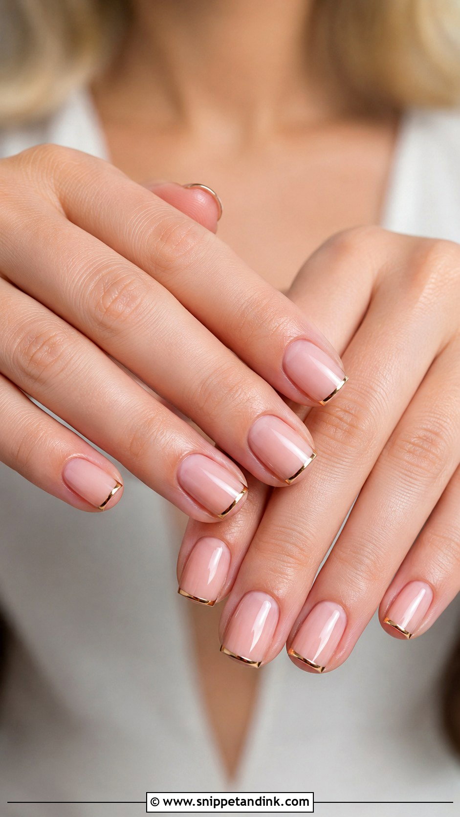 Square Wedding Nails With Gold Micro French - Snippet and Ink - 20 Wedding Nails Gold Accent