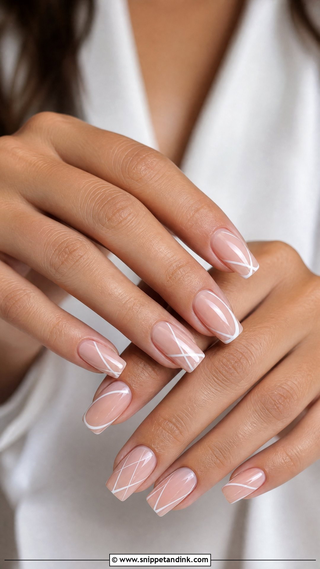 Square Wedding Nails With Nude And White Lines - Snippet and Ink - 25 Square Wedding Nails for Bride