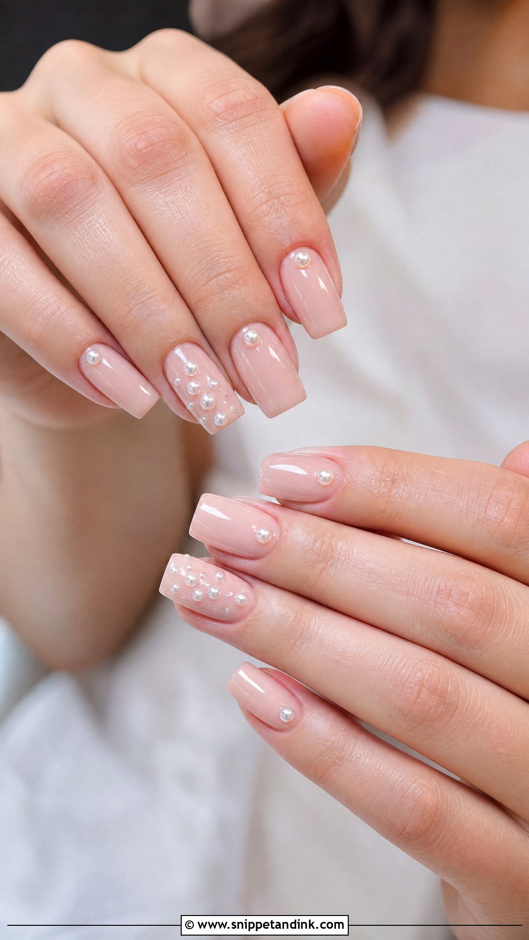 Square Wedding Nails With Pearl Accents - Snippet and Ink - 25 Square Wedding Nails for Bride