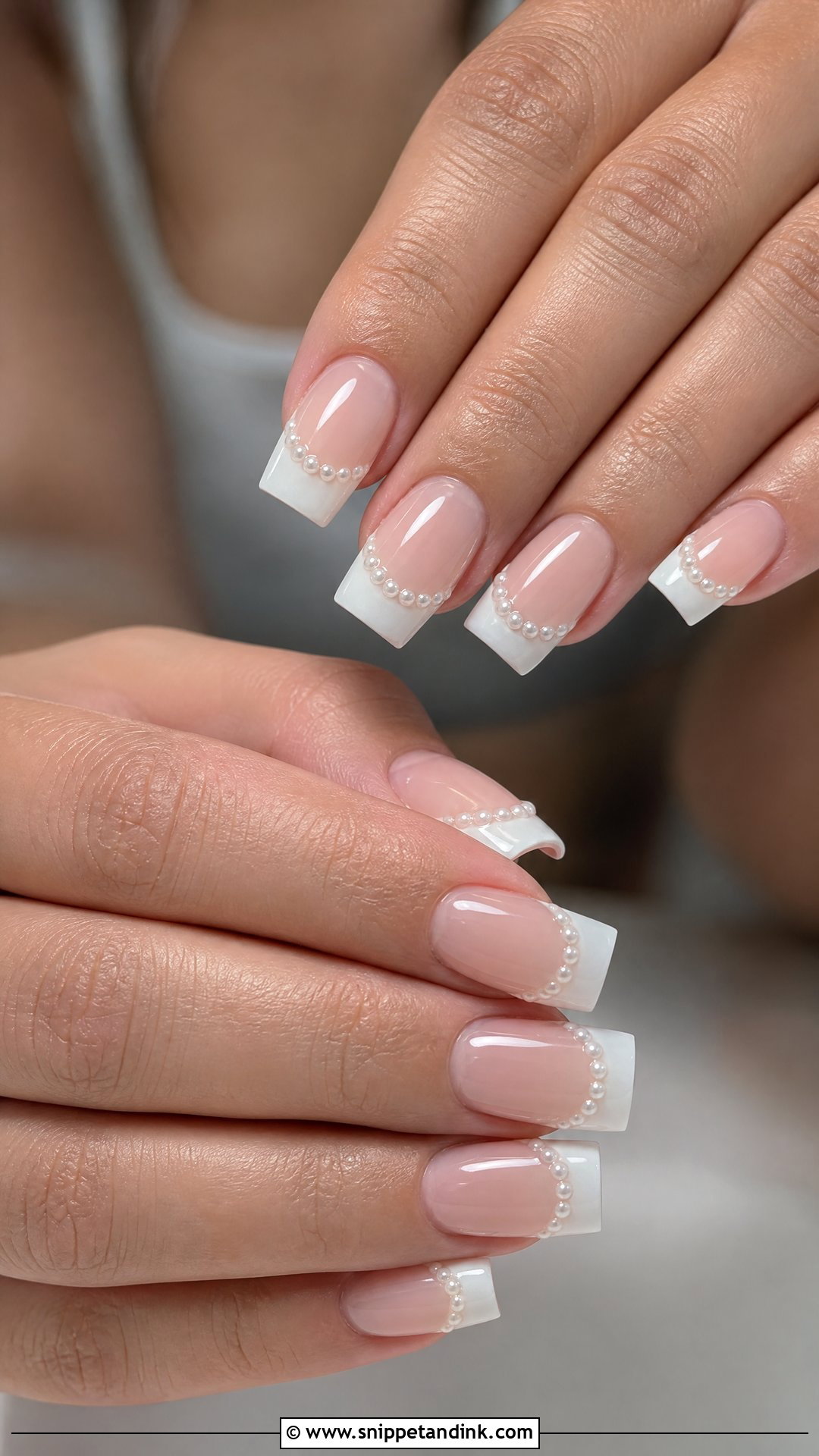 Square Wedding Nails With Pearl French Tips - Snippet and Ink - 25 Square Wedding Nails for Bride