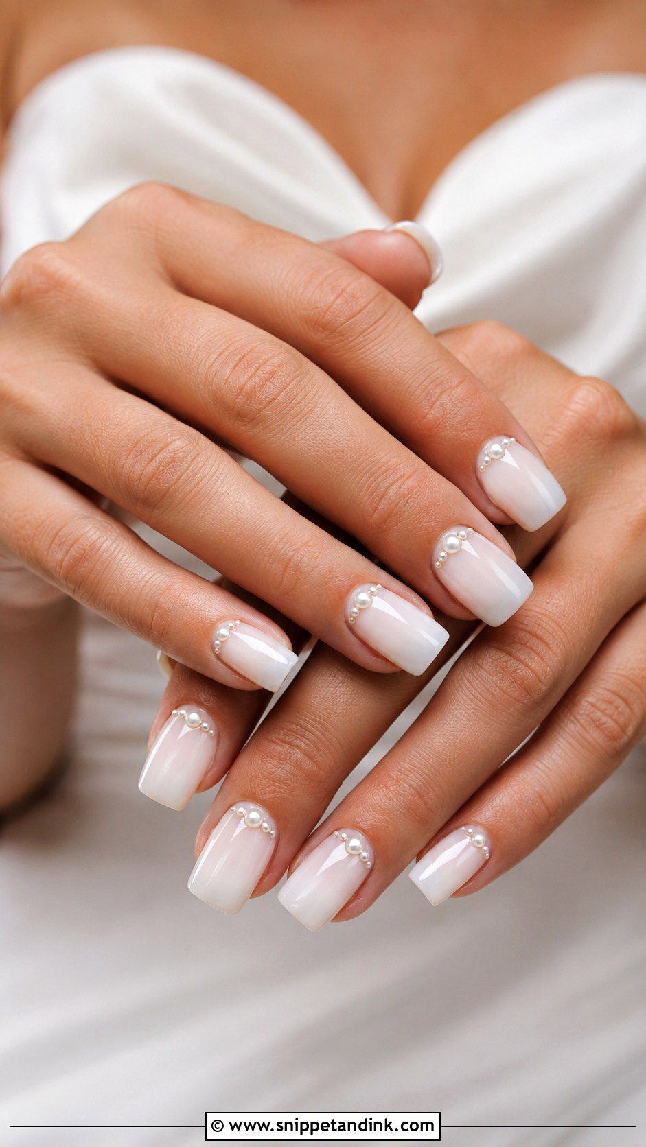 Square Wedding Nails With Pearls - Snippet and Ink - 20 Square Wedding Day Nails