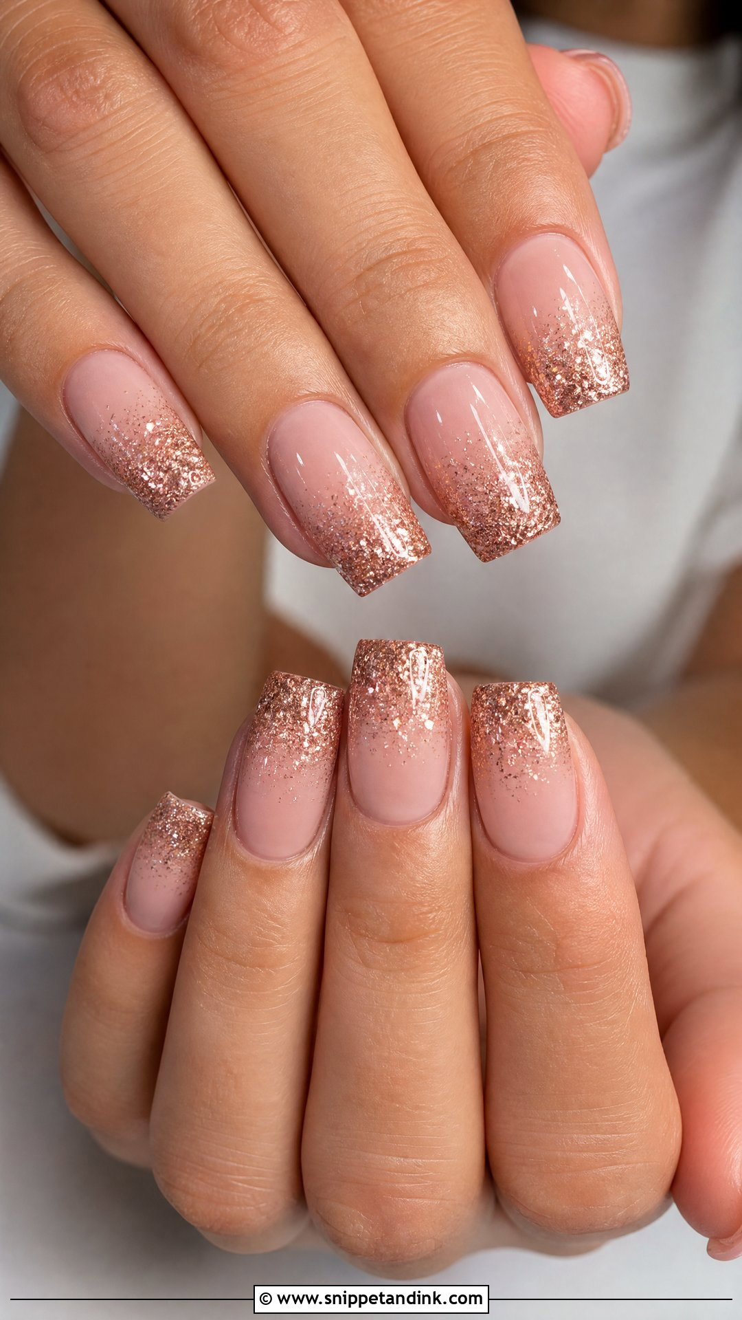 Square Wedding Nails With Rose Gold Glitter - Snippet and Ink - 25 Square Wedding Nails for Bride