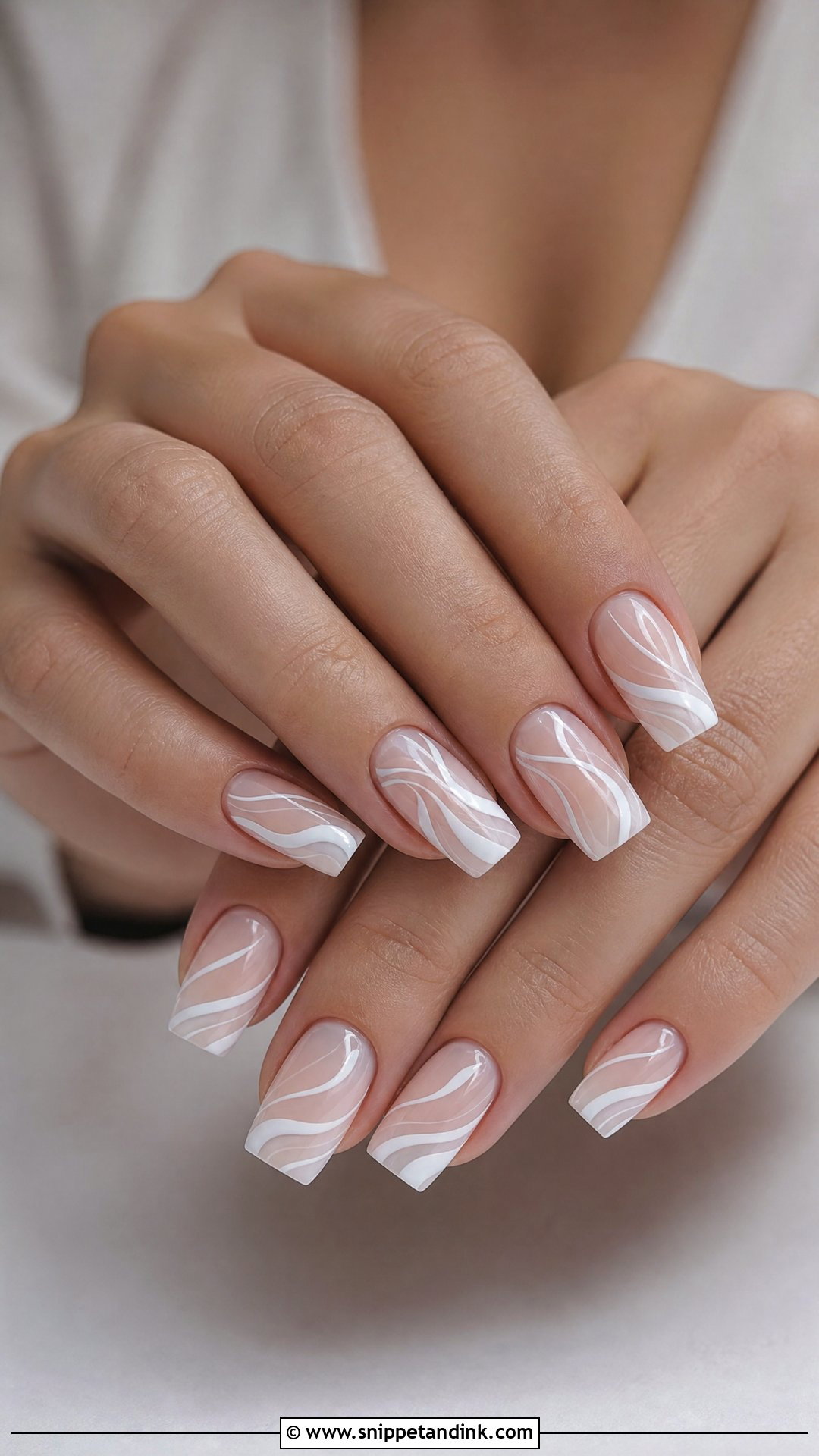 Square Wedding Nails With White Swirls - Snippet and Ink - 25 Square Wedding Nails for Bride