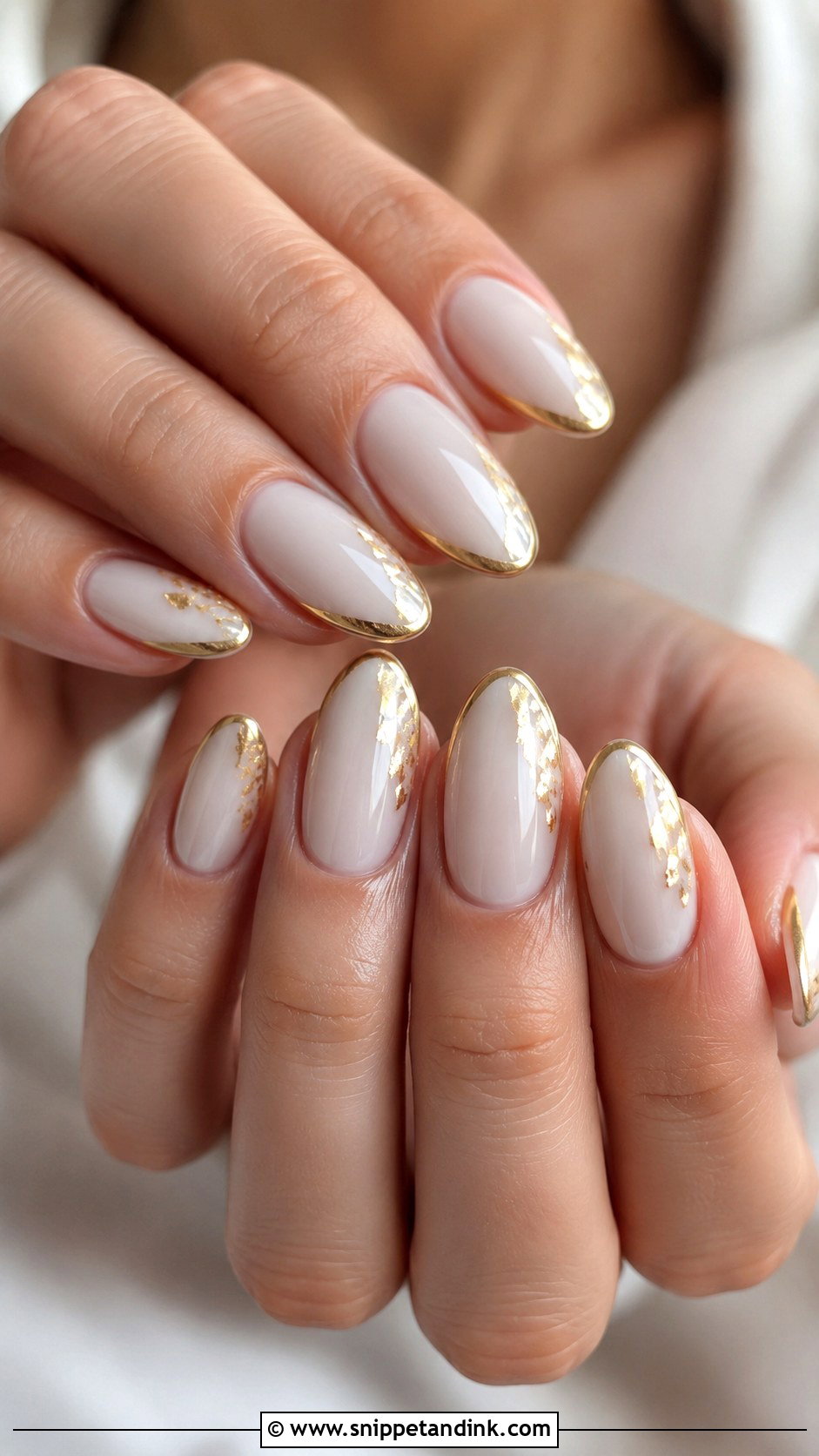 Square White And Gold Wedding Nails - Snippet and Ink - 20 White and Gold Wedding Nails