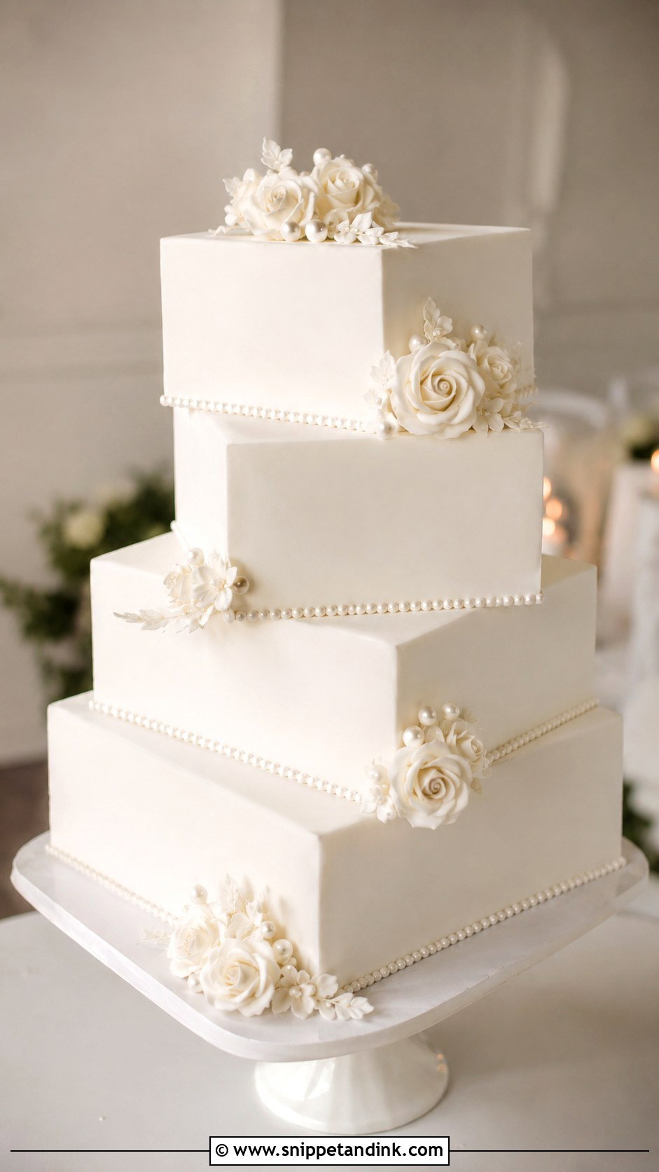 Square White Wedding Cake With Offset Tiers - Snippet and Ink - 25 Square White Wedding Cake Ideas