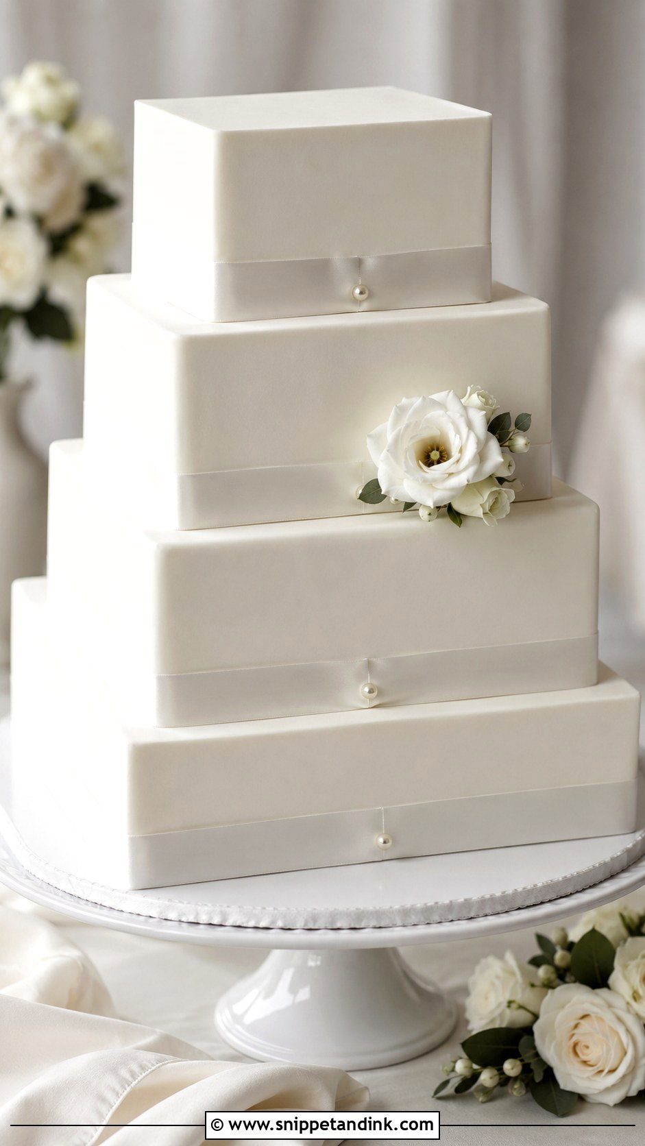 Square White Wedding Cake With Ribbon - Snippet and Ink - 25 Square White Wedding Cake Ideas