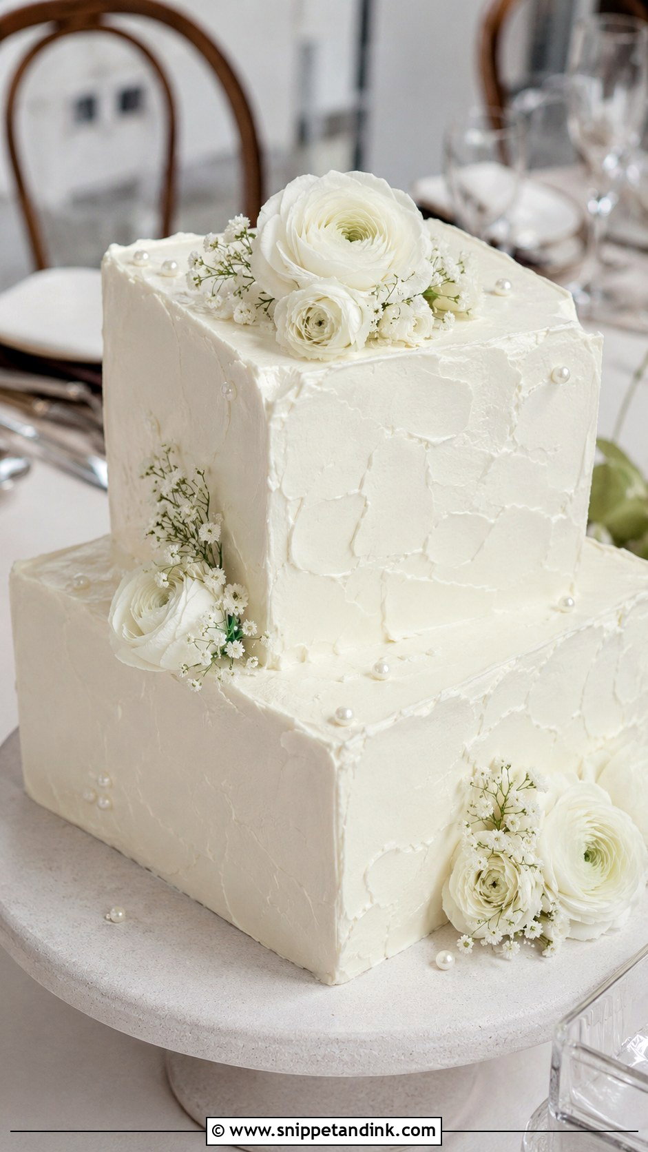 Square White Wedding Cake With Textured Buttercream - Snippet and Ink - 25 Square White Wedding Cake Ideas
