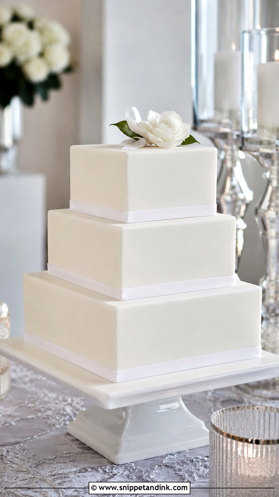 Square White Wedding Cake - Snippet and Ink - 20 Minimal White Wedding Cake Ideas