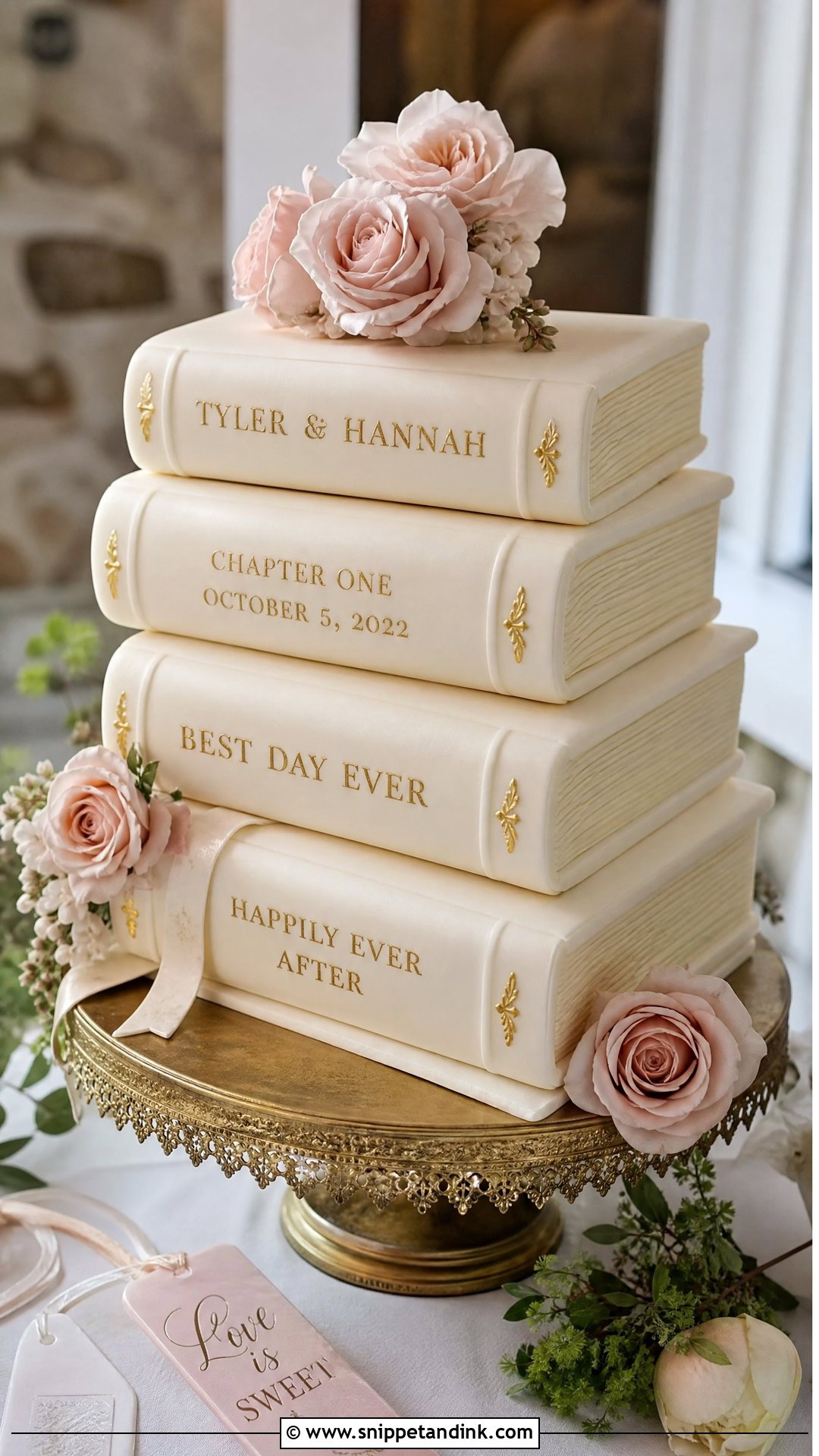 Stacked Book Wedding Cake - Snippet and Ink - 25 Book Theme Cake Ideas for Wedding