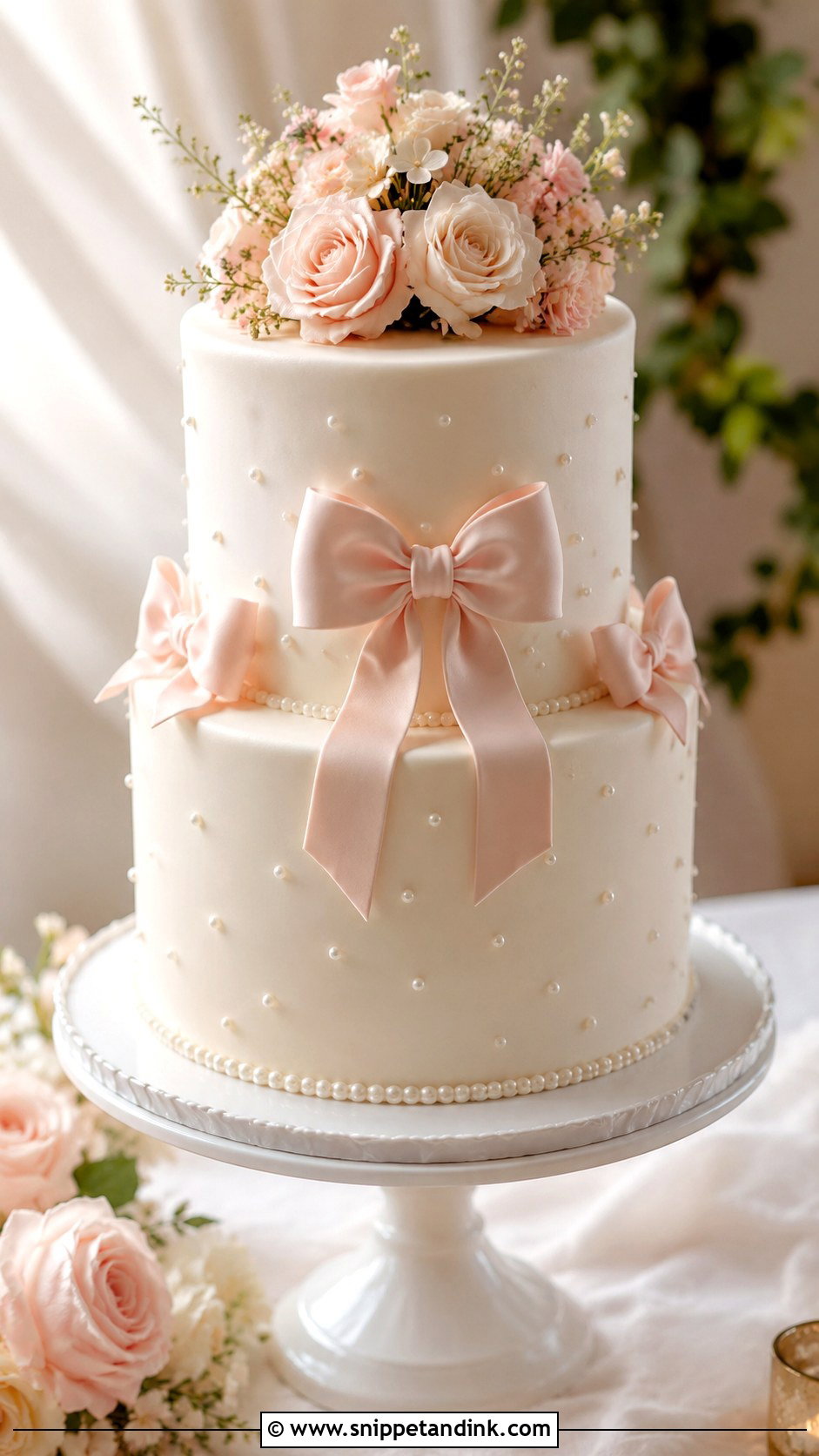 Stacked Wedding Cake With Bows - Snippet and Ink - 20 Stacking Wedding Cakes Ideas