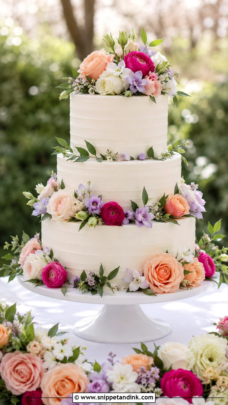 Stacked Wedding Cake With Fresh Flowers - Snippet and Ink - 20 Stacking Wedding Cakes Ideas