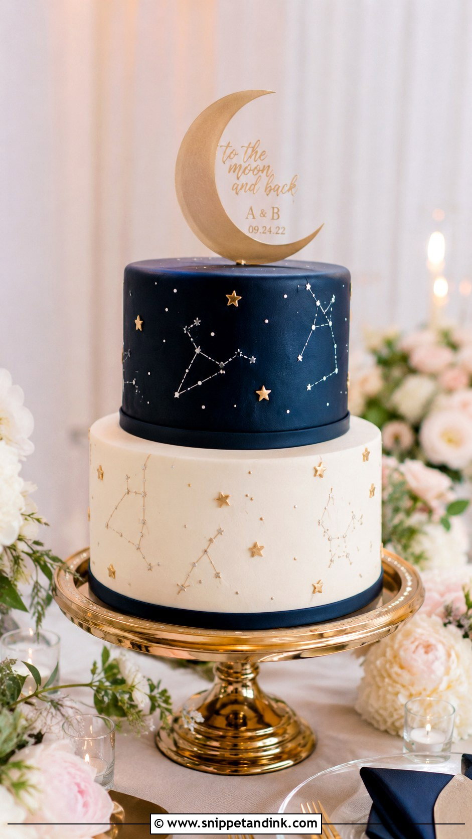 Starry Night Cake With Cake Topper - Snippet and Ink - 20 Starry Night Cake Ideas for Wedding