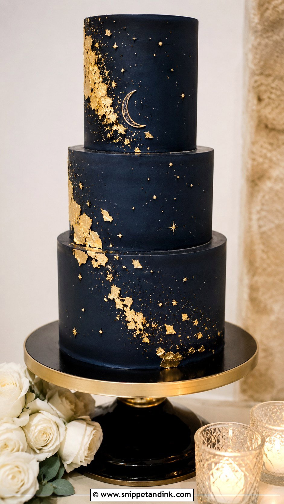 Starry Night Cake With Gold Leaf - Snippet and Ink - 20 Starry Night Cake Ideas for Wedding