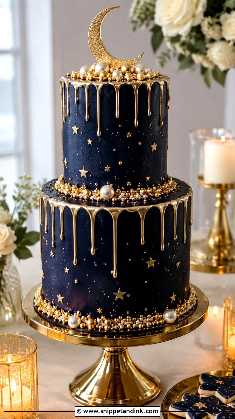 Starry Night Drip Wedding Cake - Snippet and Ink - 20 Starry Night Cake Ideas for Wedding