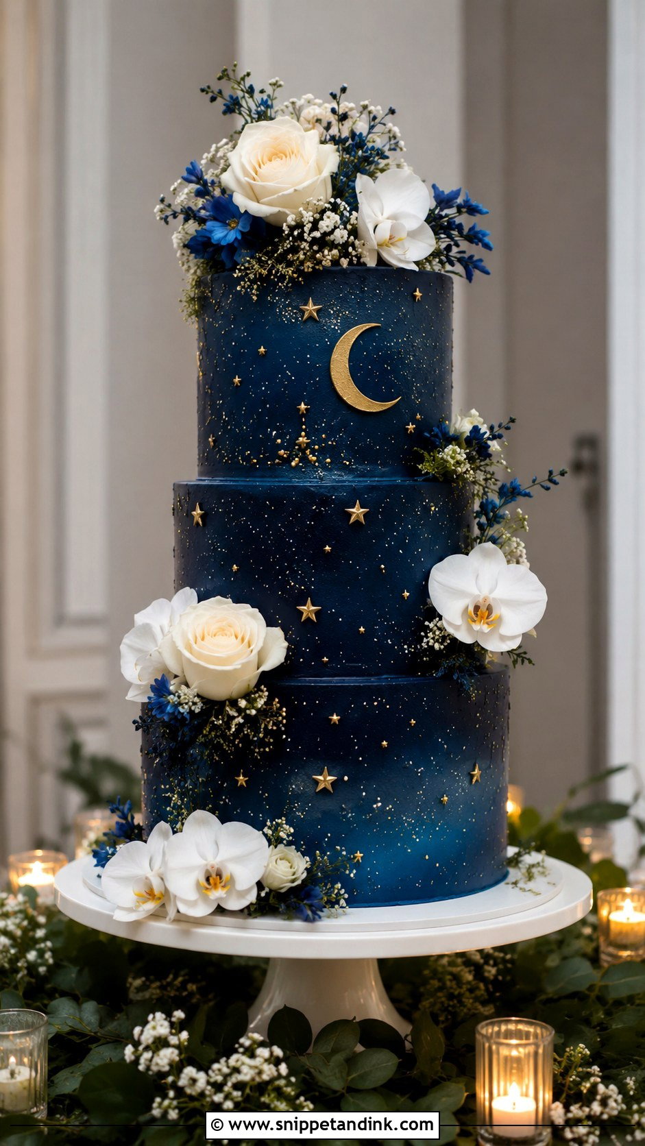 Starry Night Floral Wedding Cake - Snippet and Ink - 20 Starry Night Cake Ideas for Wedding